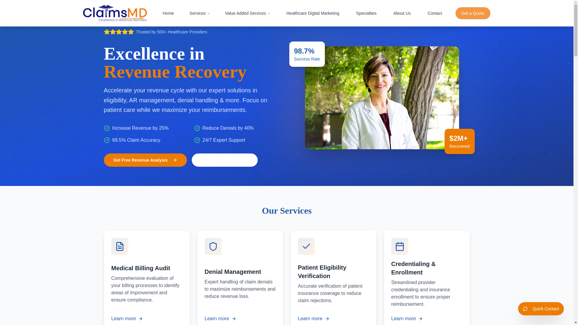 website screenshot of https://claimsmd.net/