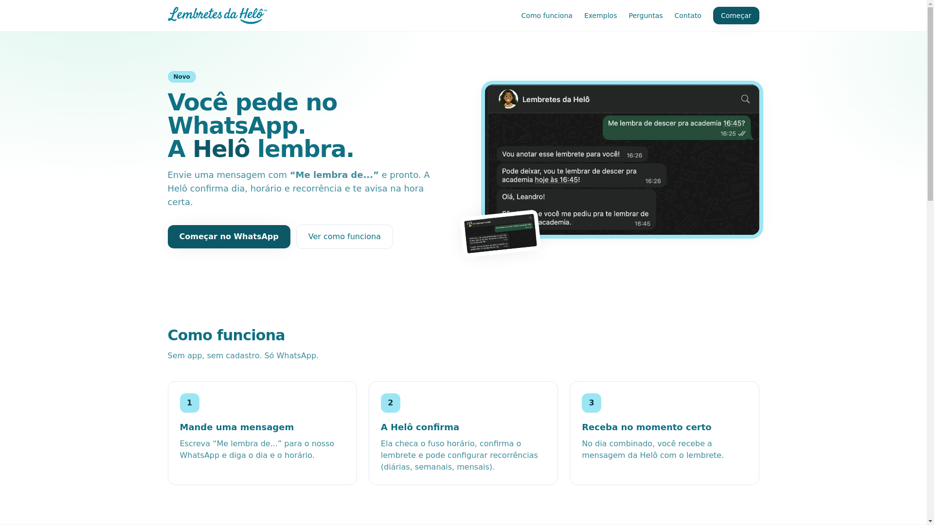 website screenshot of https://lembretesdahelo.com.br/