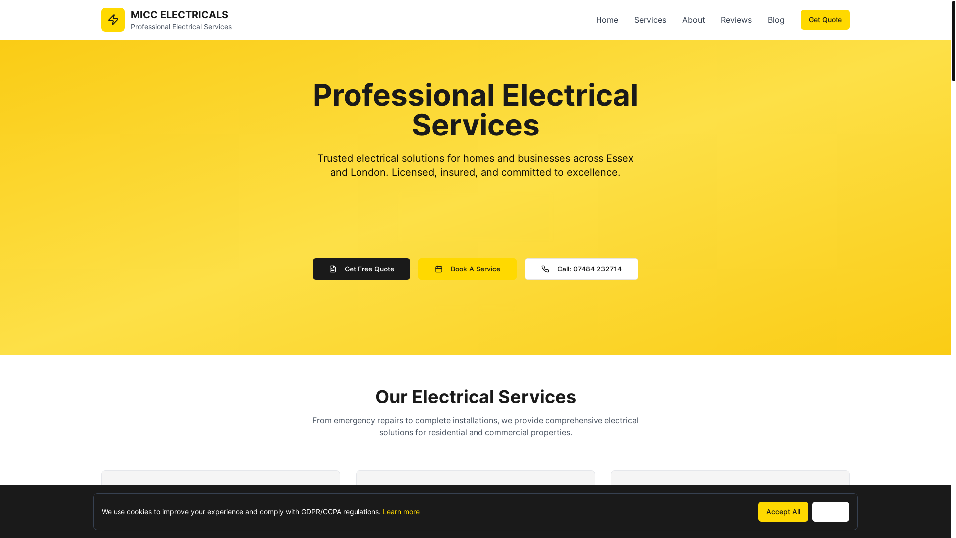 website screenshot of https://miccelectrical.com/