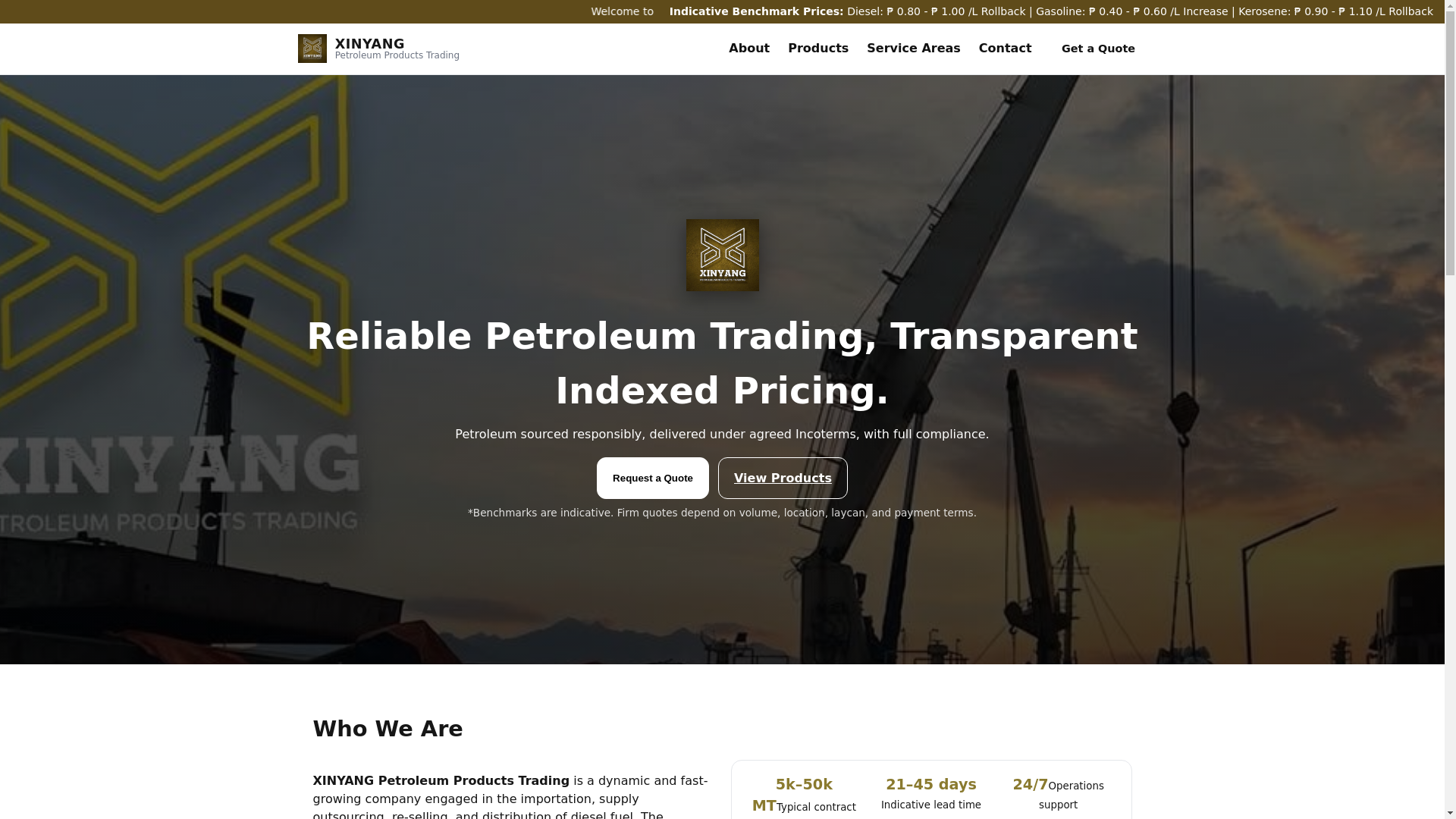 website screenshot of https://xinyangpetroleum.com.ph/