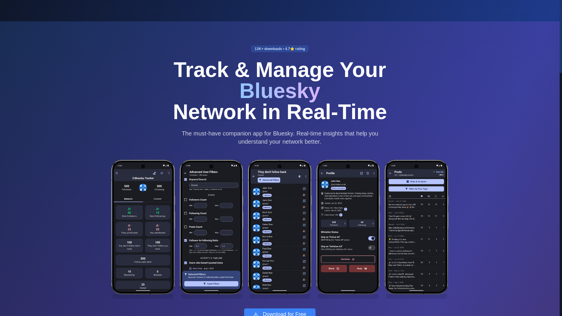 website screenshot of https://blueskytracker.app/