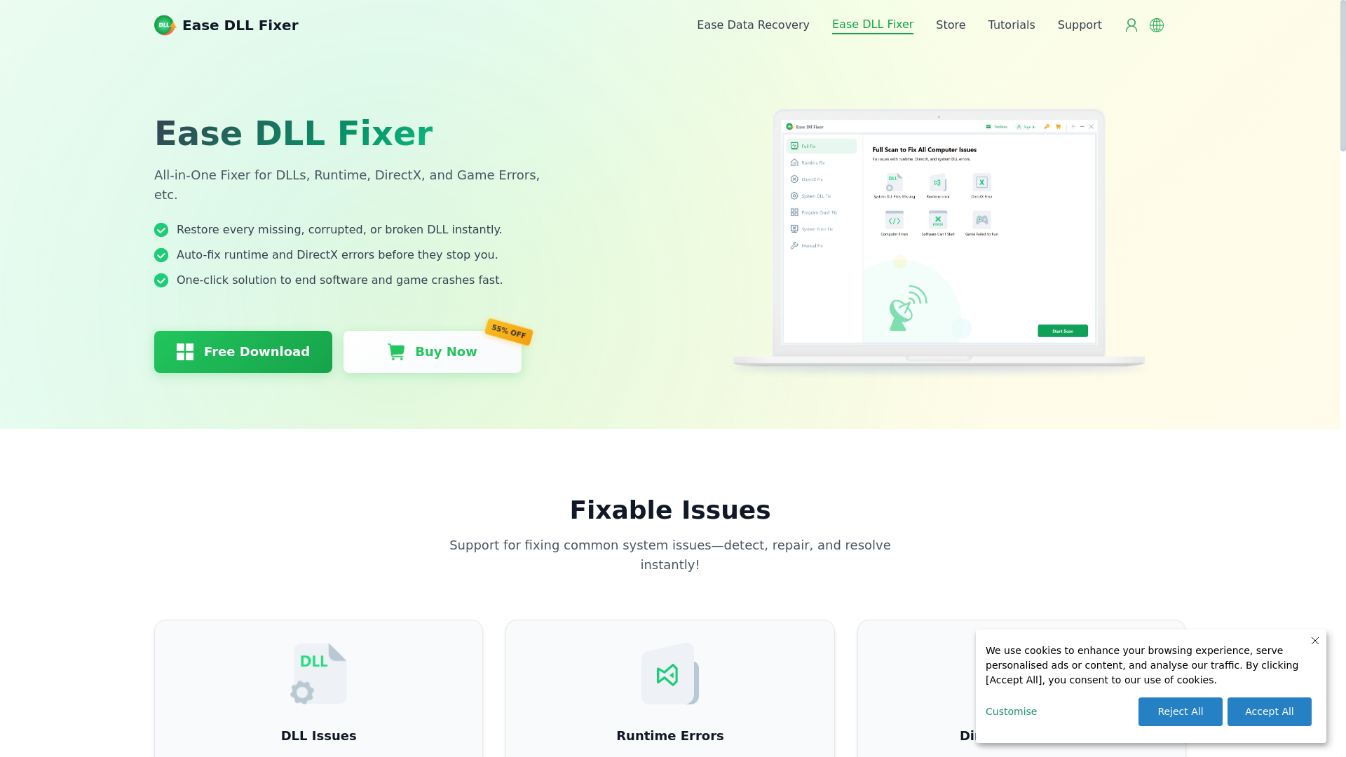 website screenshot of https://www.easedatarecovery.com/dllfixer.html?k=2&msclkid=e0a89ec8bb0d168767ebf786ca15ecd0