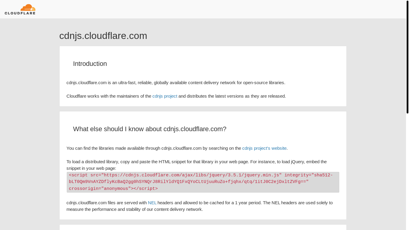 website screenshot of https://cdnjs.cloudflare.com/