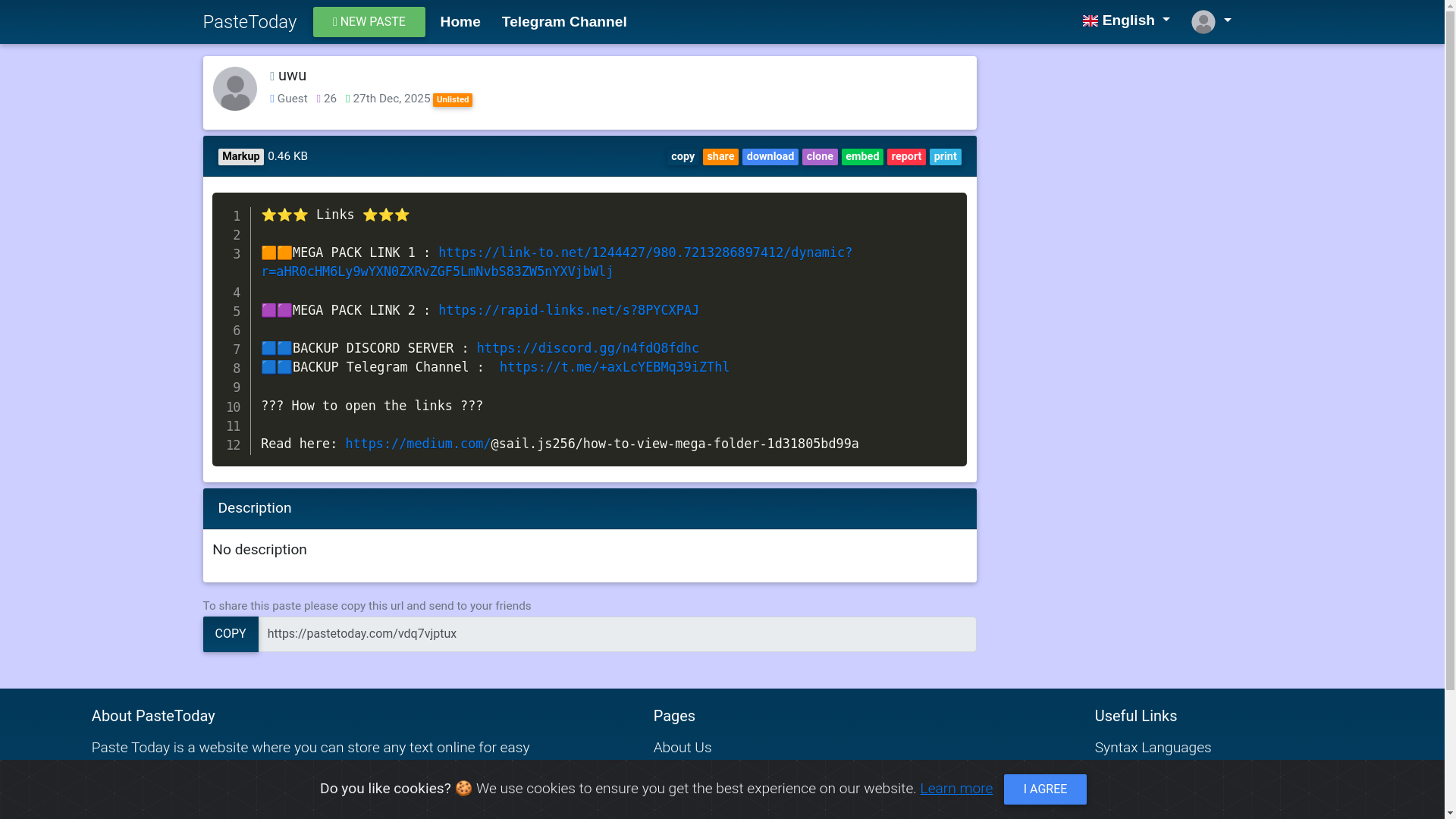website screenshot of https://pastetoday.com/vdq7vjptux