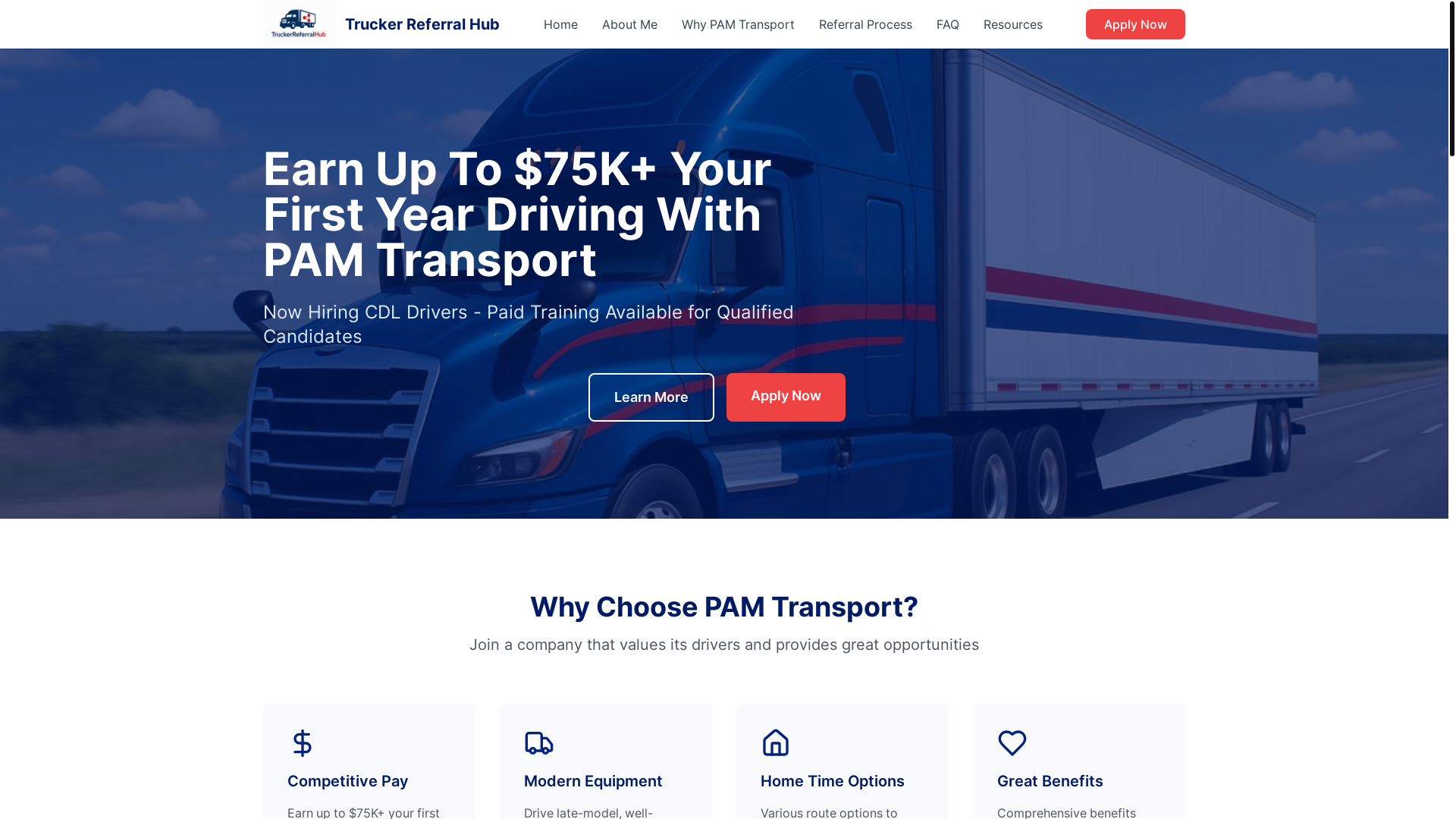 website screenshot of https://truckerreferralhub.net/