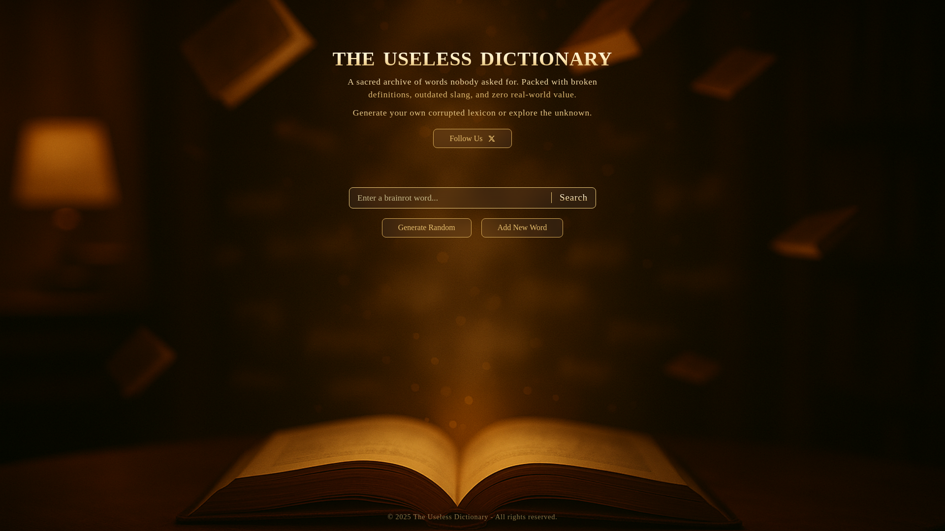 website screenshot of https://theuselessdictionary.com/