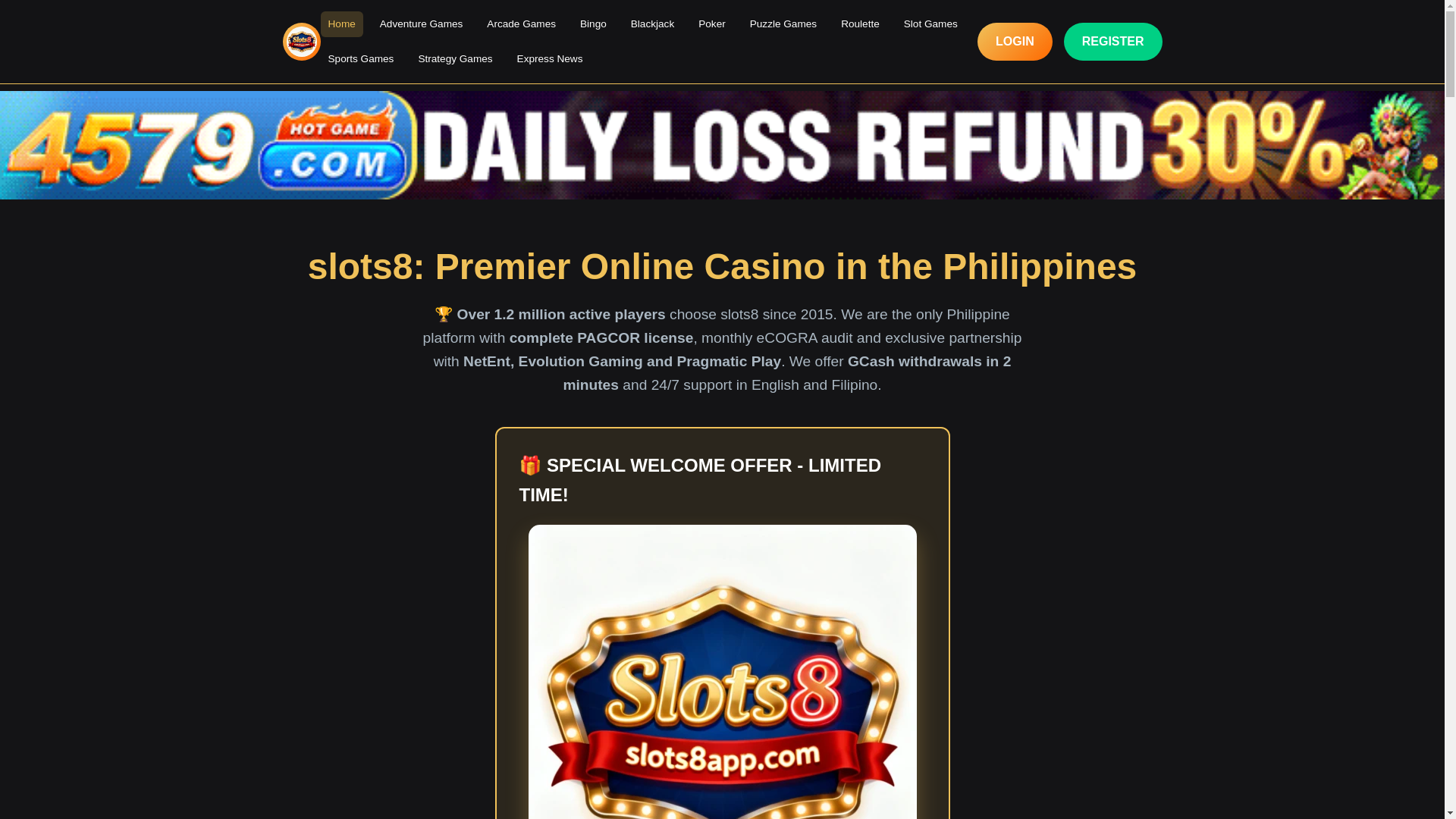 website screenshot of https://slots8app.com/