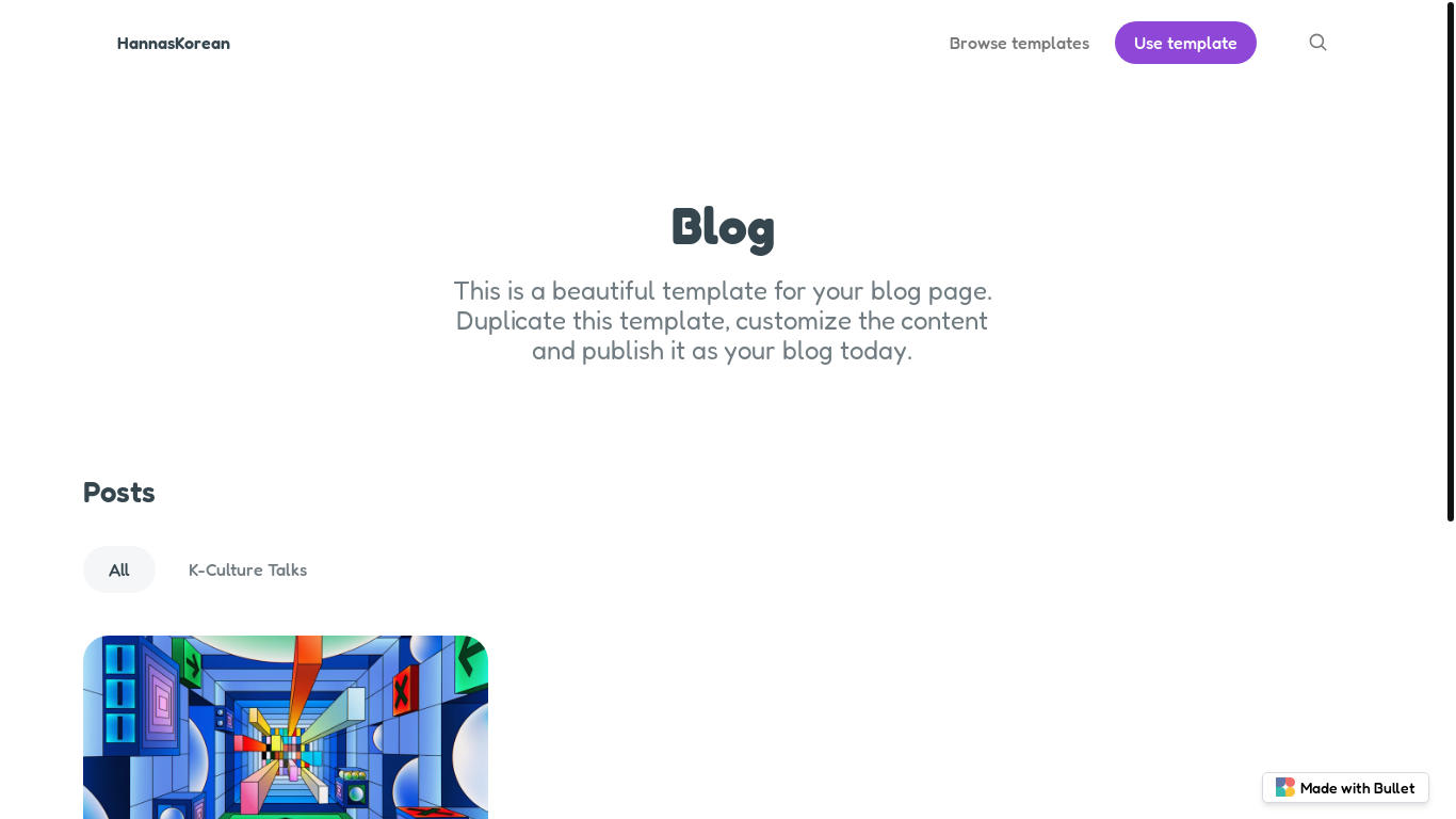 website screenshot of https://hannaskorean-bullet.pages.dev/
