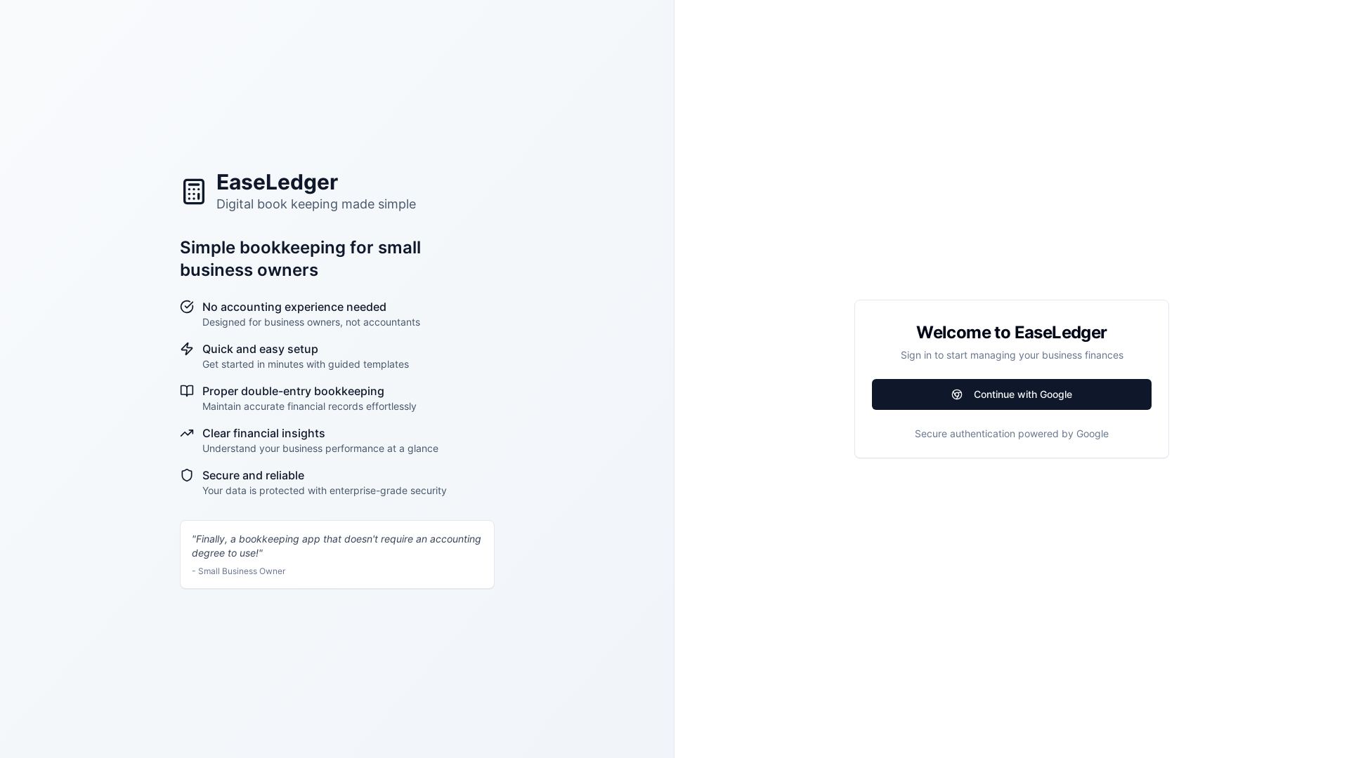 website screenshot of https://easeledger.com/