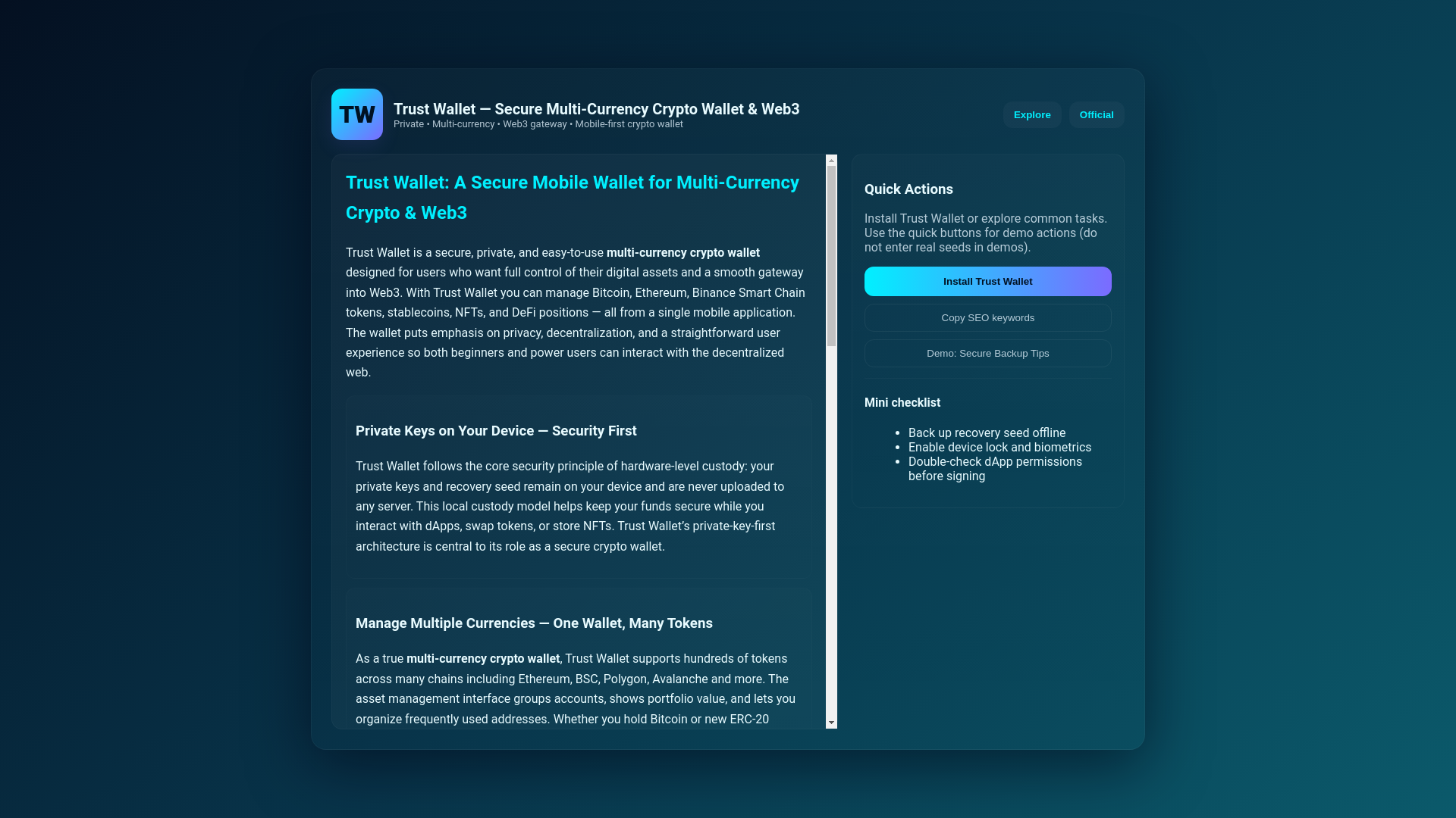 website screenshot of https://trustwallets-tools.pages.dev/