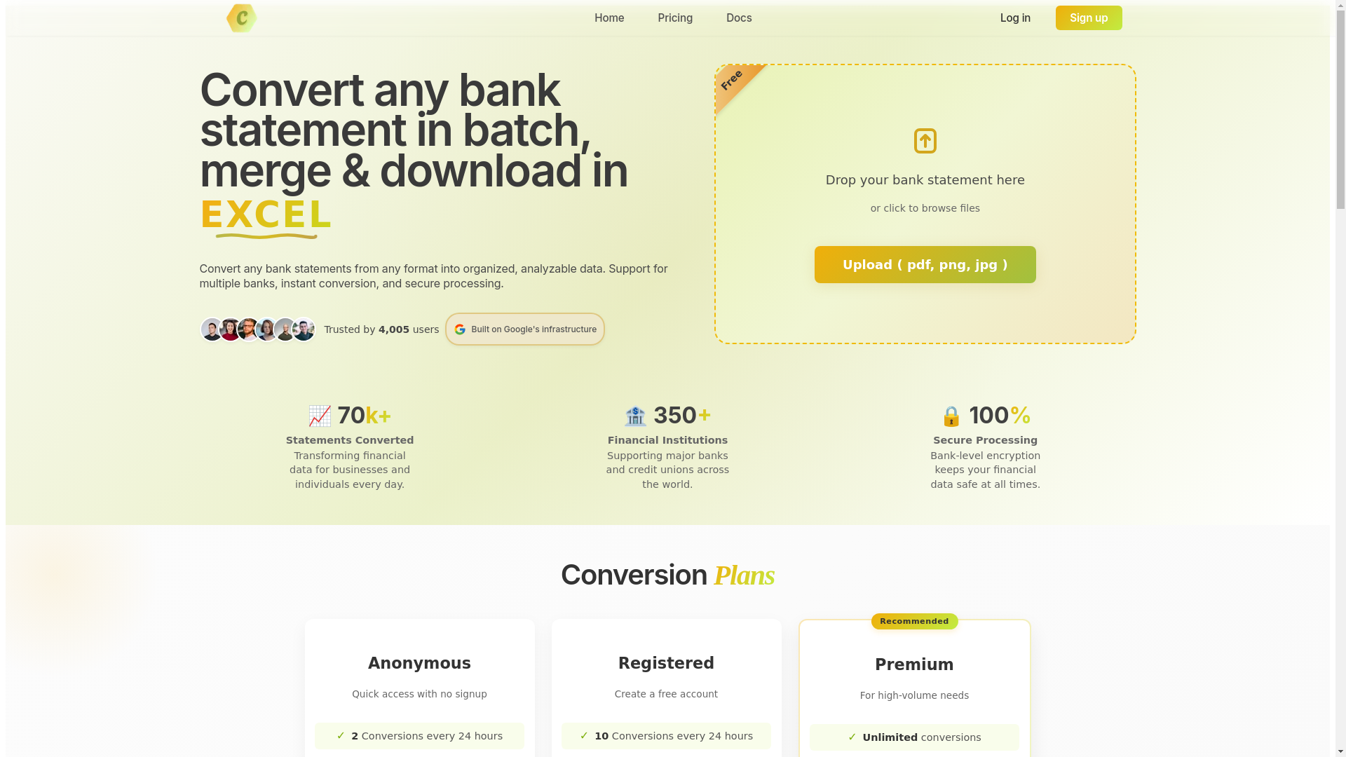 website screenshot of https://bank-statementconverter.com/