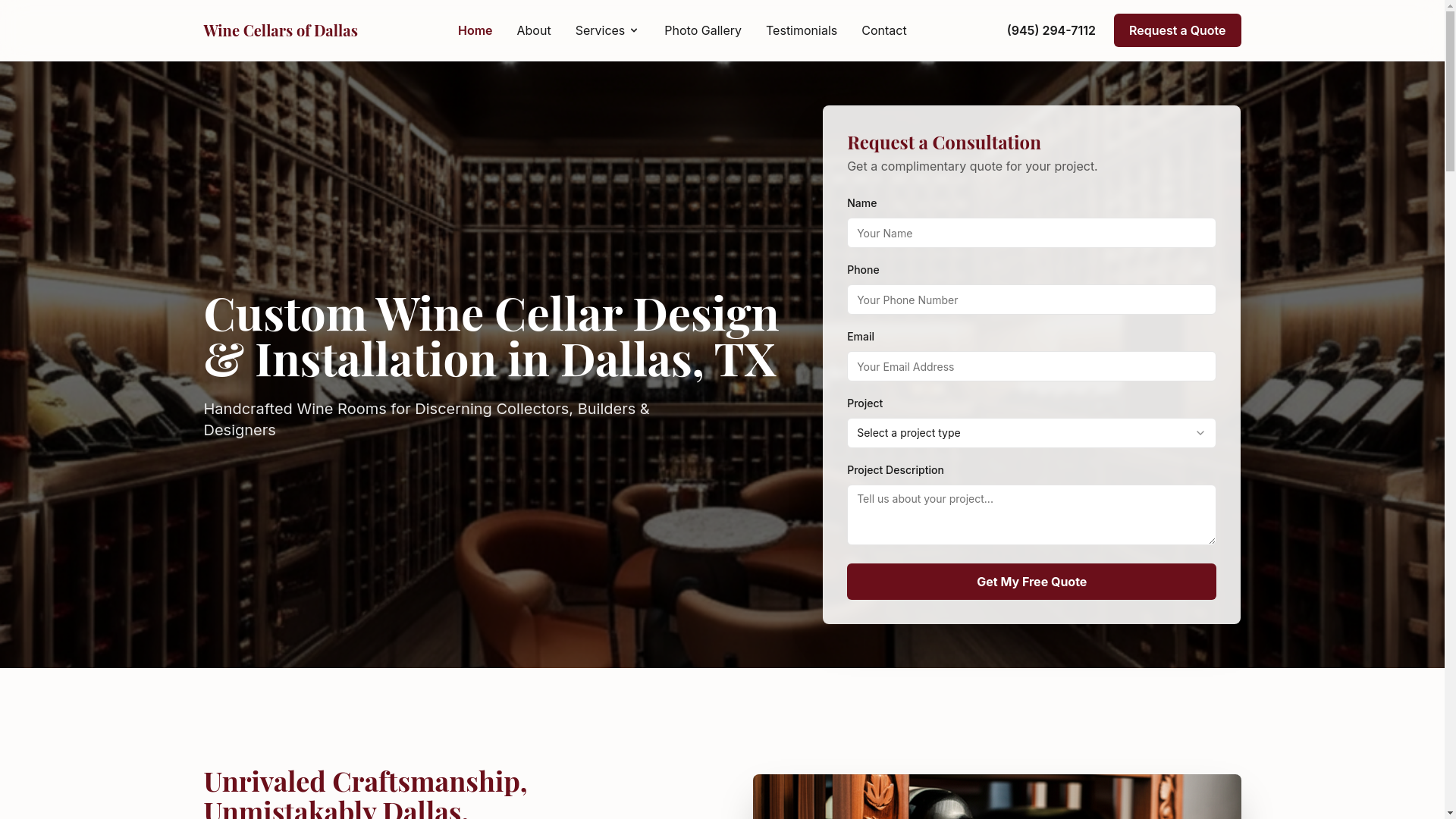 website screenshot of https://winecellarsofdallas.com/