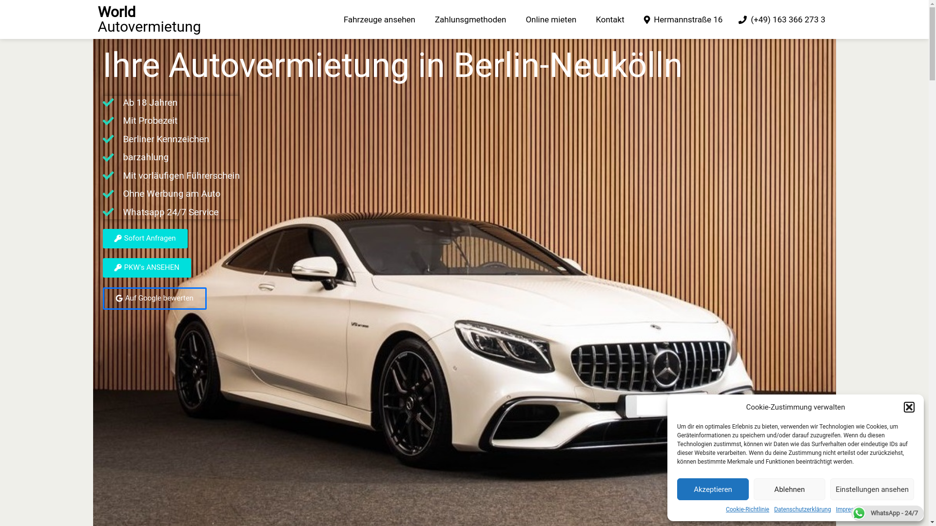 website screenshot of https://worldautovermietung.com/