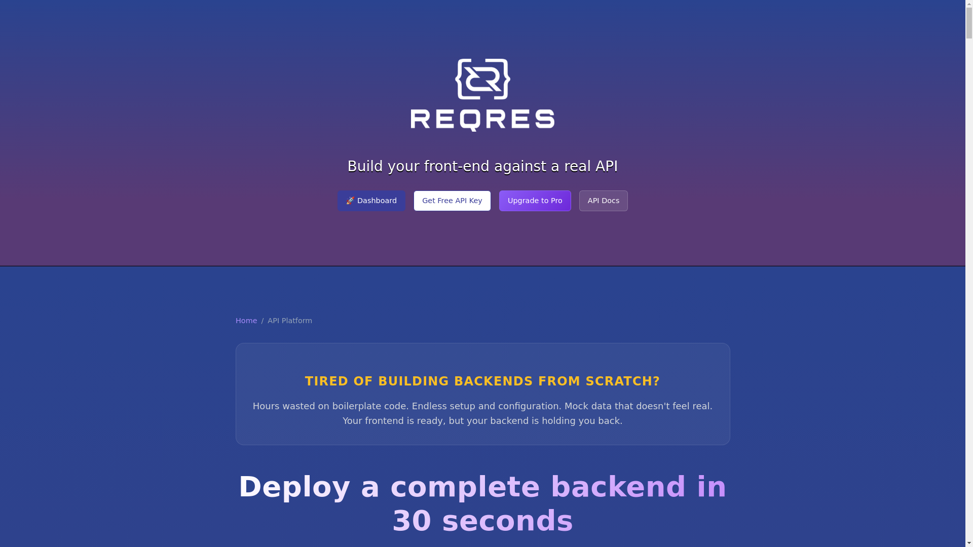 website screenshot of https://reqres.in/