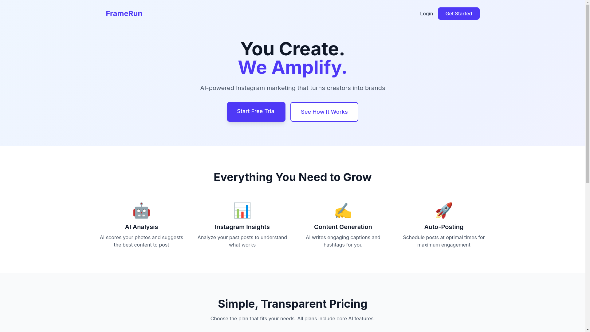 website screenshot of https://framerun.app/
