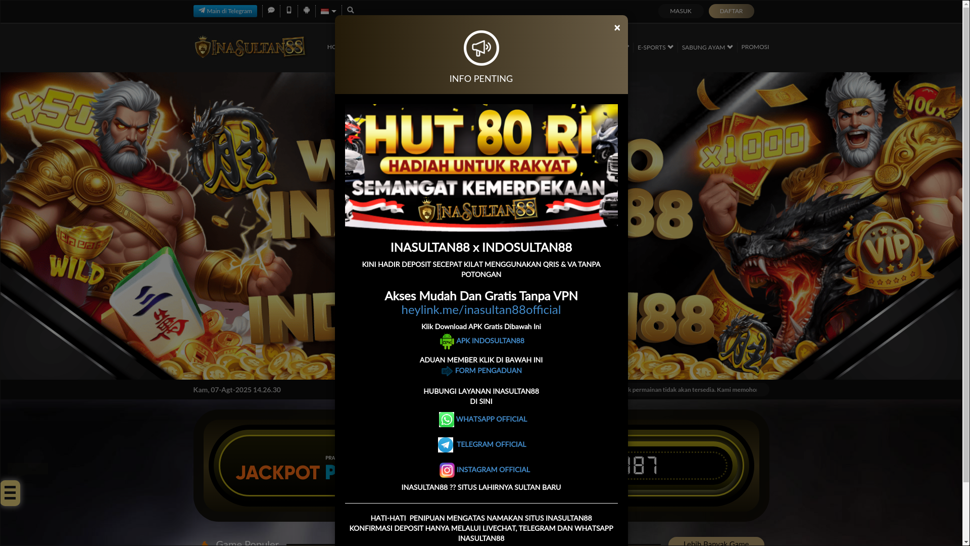 website screenshot of https://indosultan88pro.net/