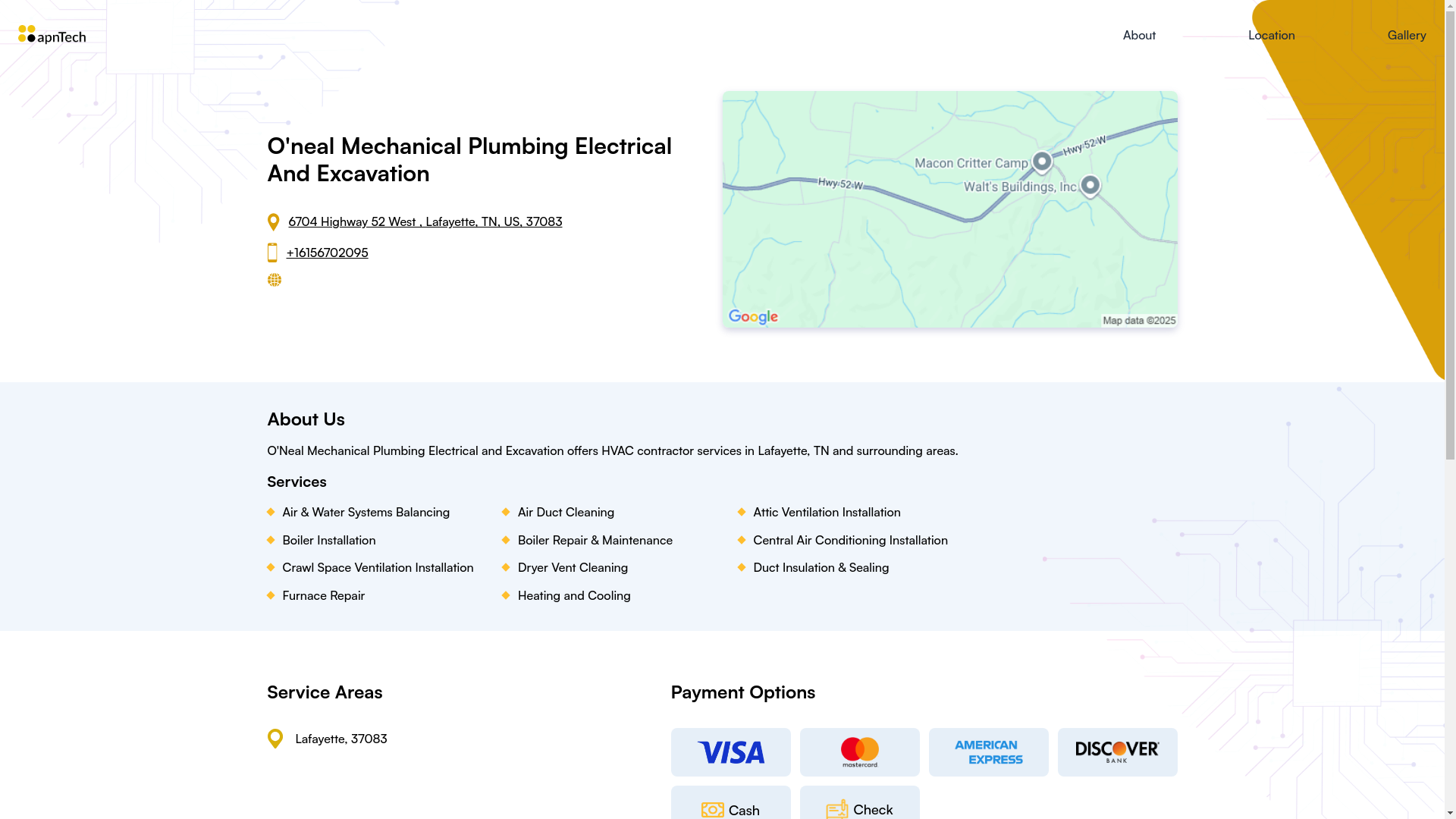 website screenshot of https://onealmechanicalplumbingelectricalandexcavation.online/