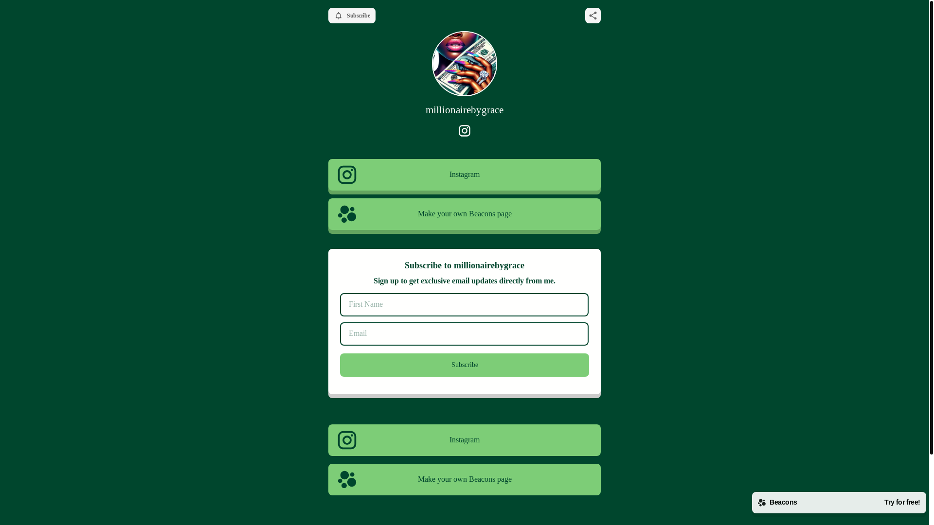 website screenshot of https://millionairebygrace.store/
