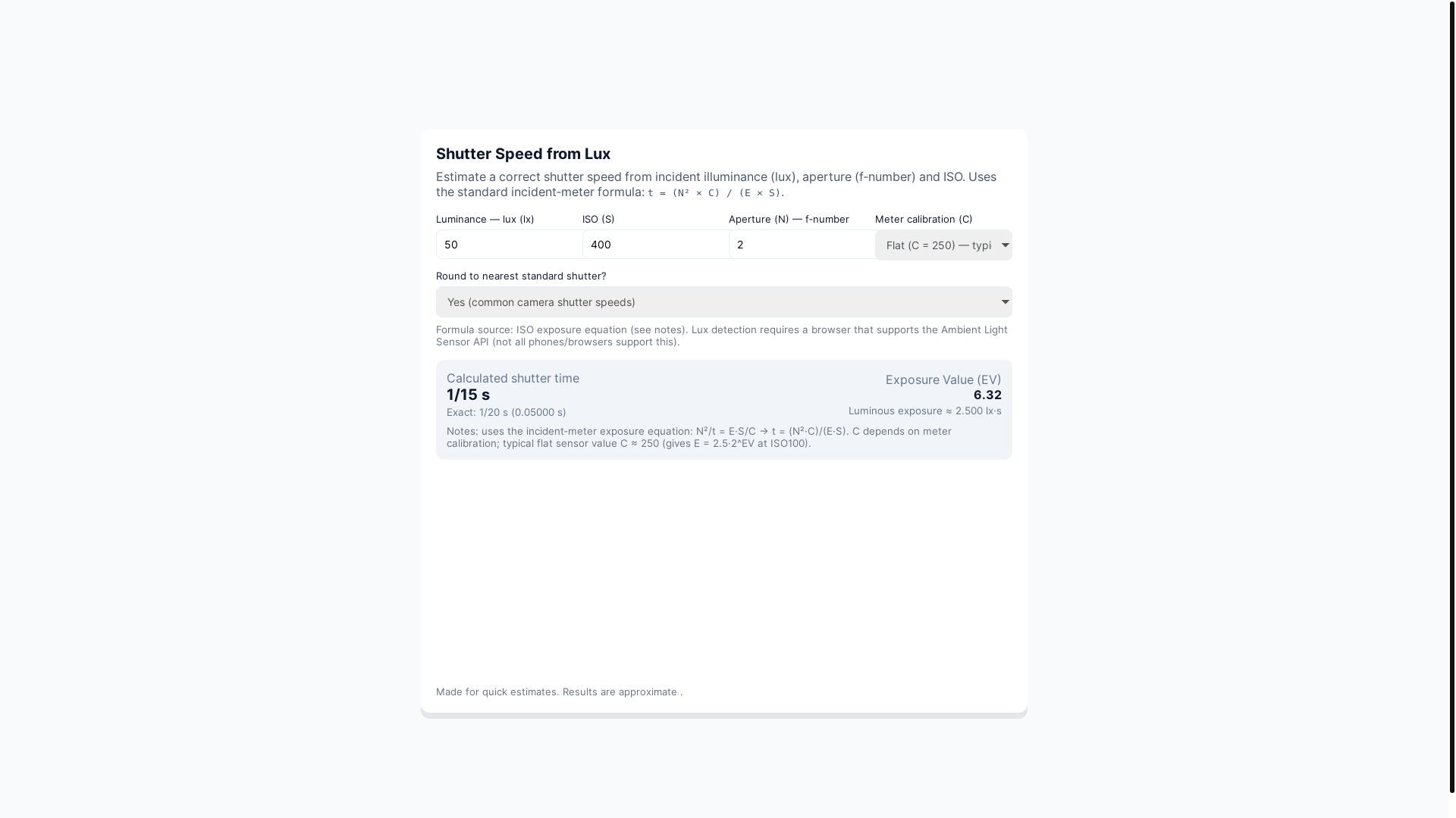 website screenshot of https://exposurecalc.com/