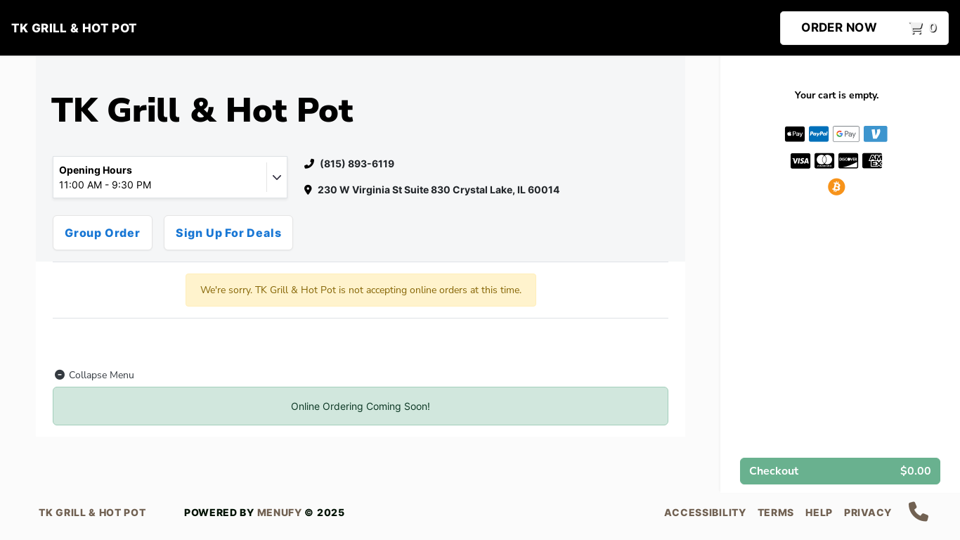 website screenshot of https://tkgrillhotpot.com/