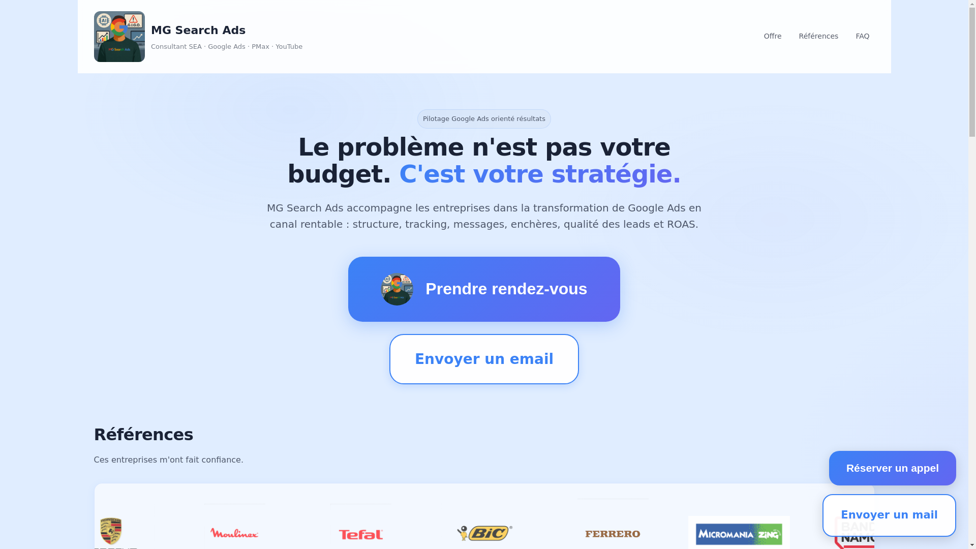 website screenshot of https://mgsearchads.fr/