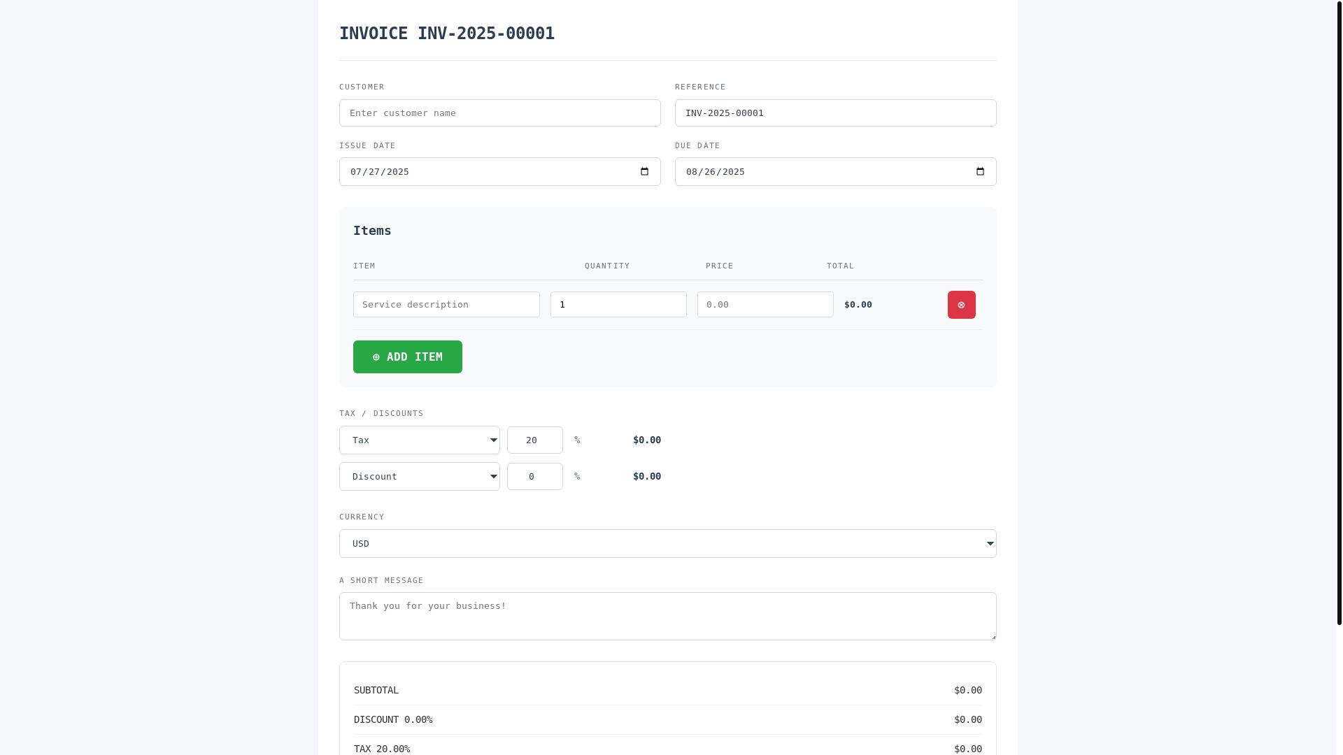website screenshot of https://invoicesgenerator.org/