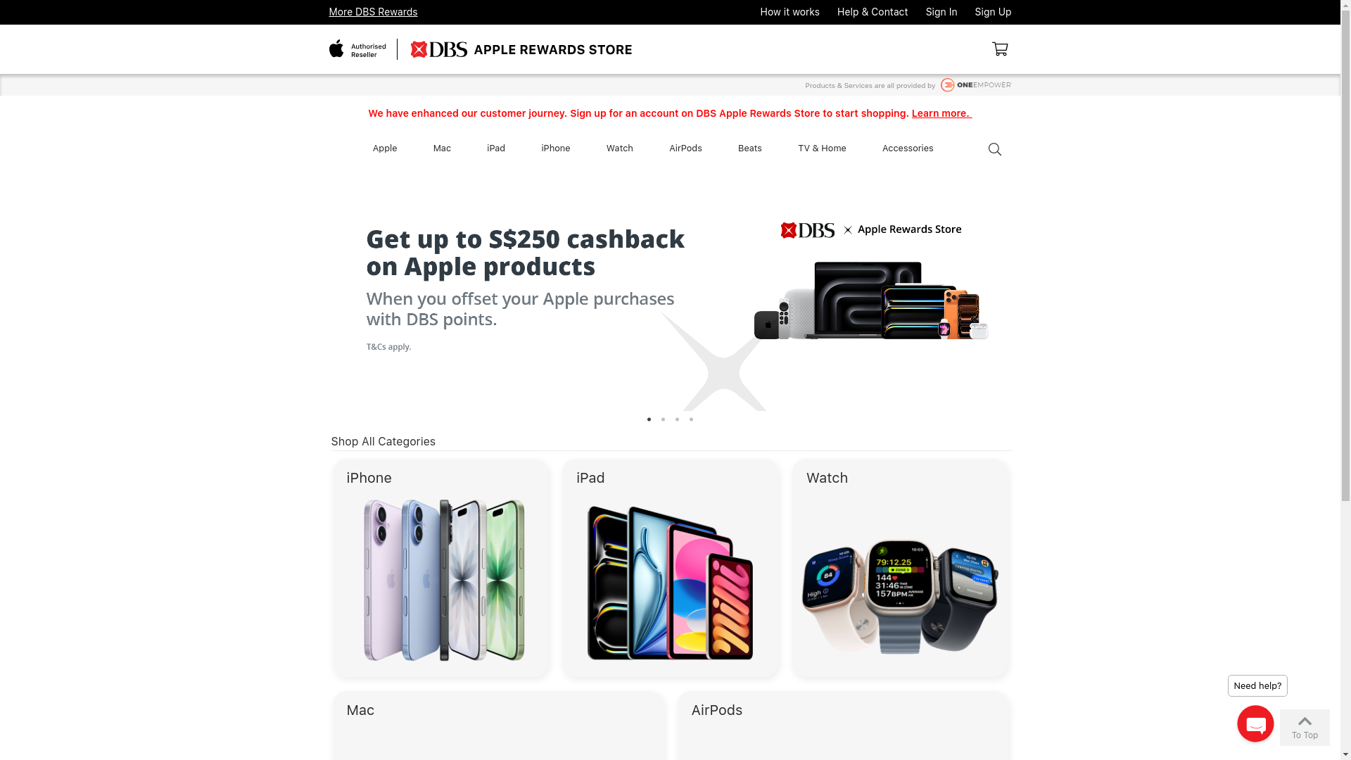 website screenshot of https://dbs.applerewardsstore.com/