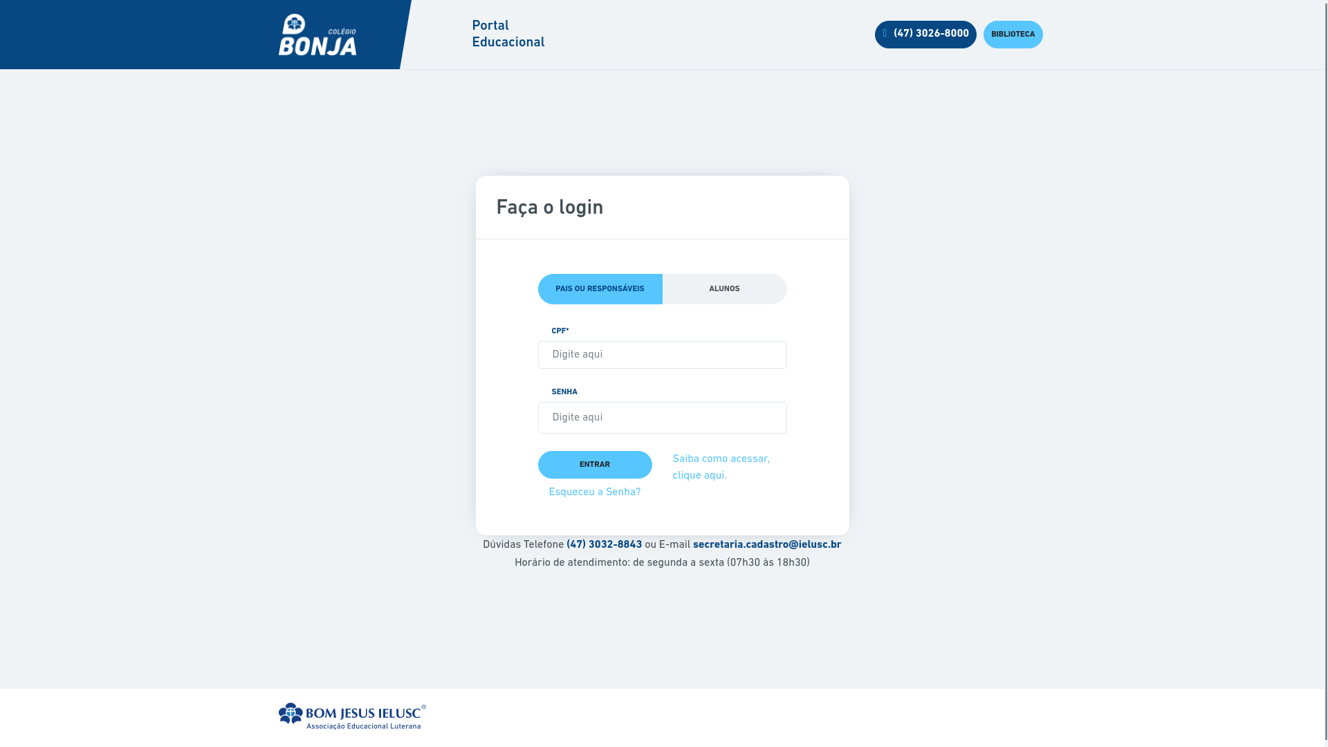 website screenshot of https://portal.colegiobonja.com.br