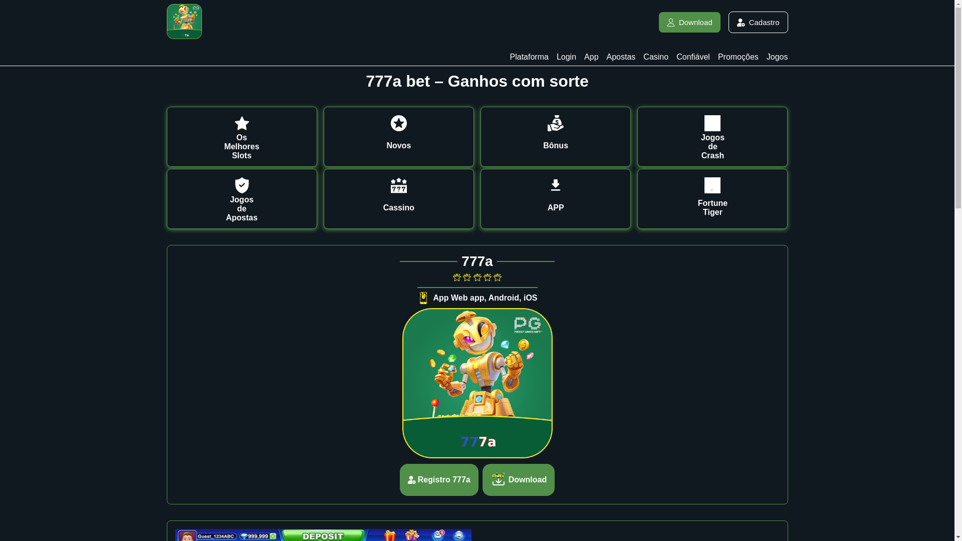 website screenshot of https://777a-casino.com/