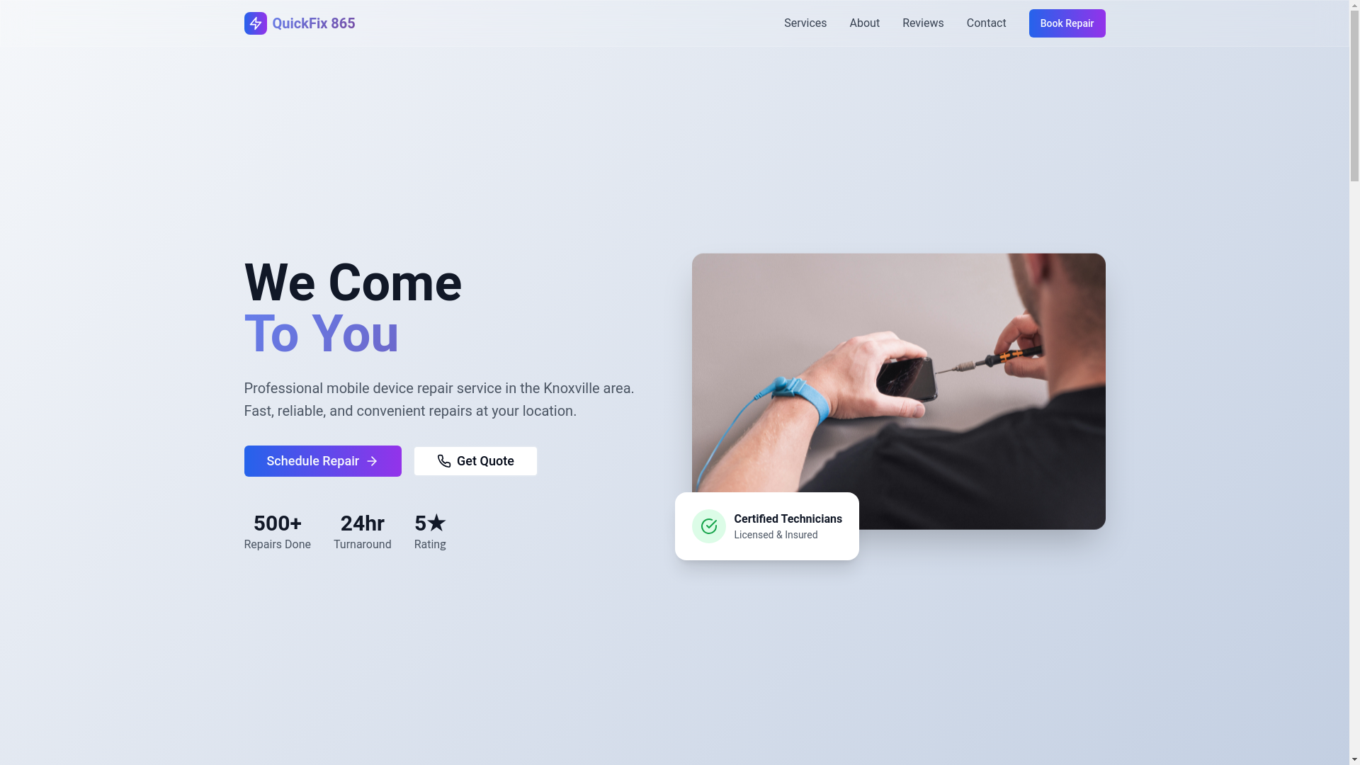 website screenshot of https://quickfix865.com/
