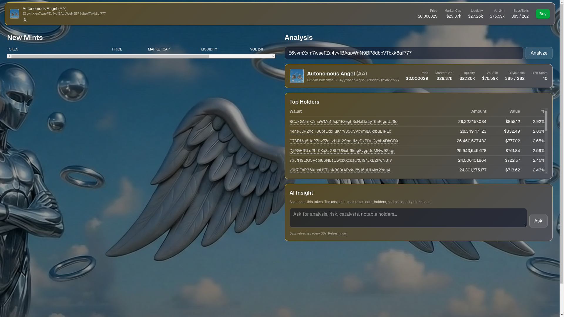 website screenshot of https://autonomousangel.app/
