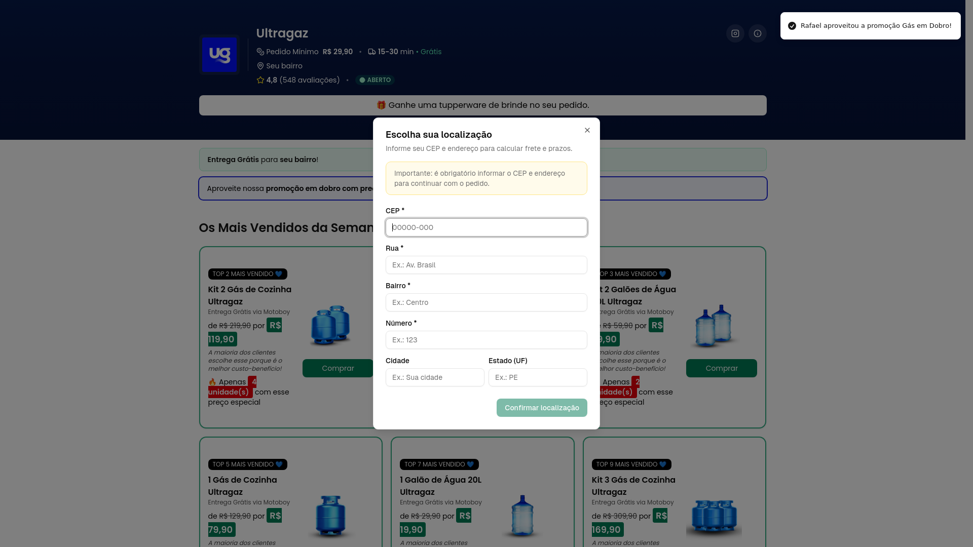 website screenshot of https://entregas-ultragas.app/
