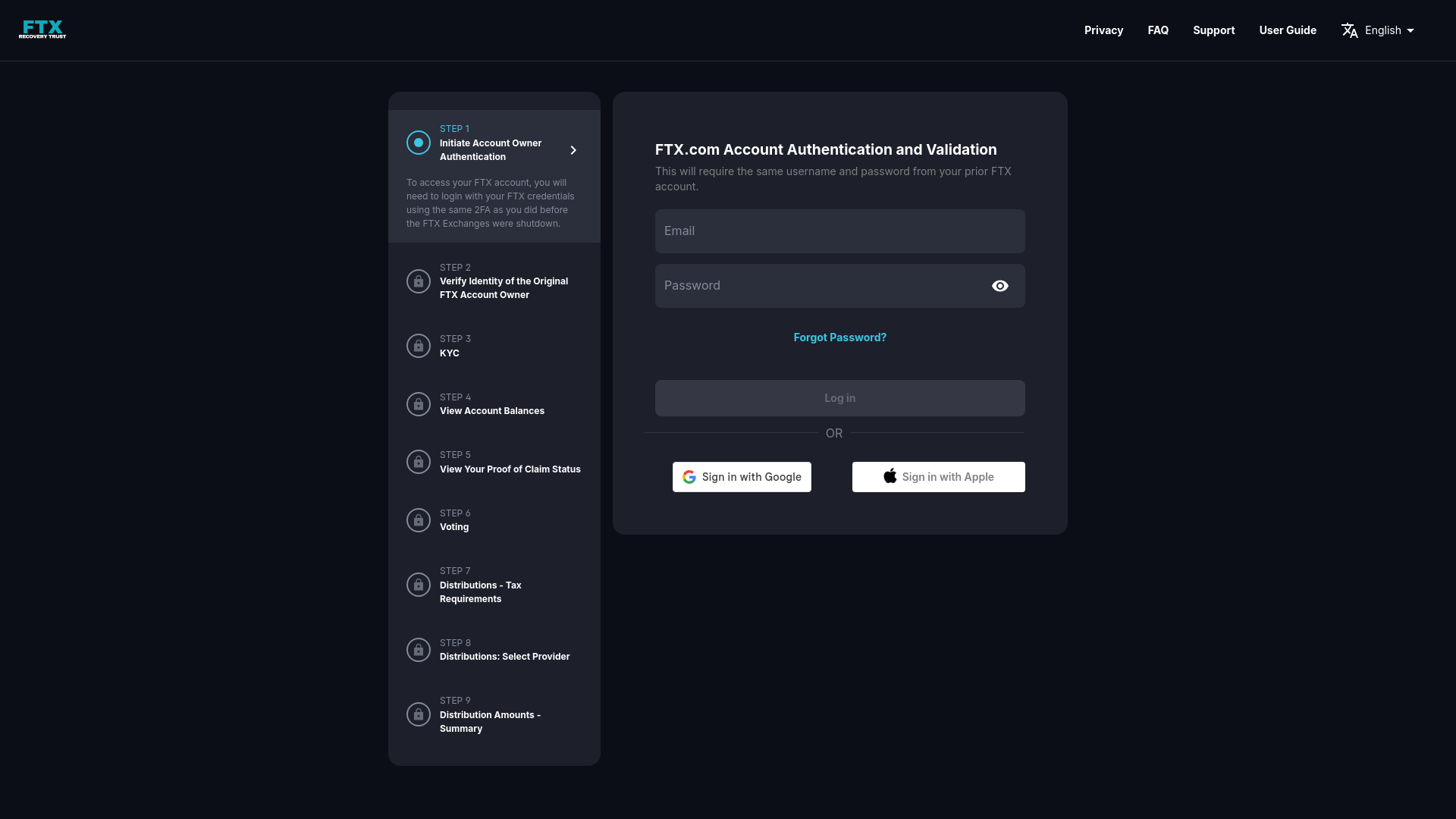 website screenshot of https://clientid-ftxclaims.com/