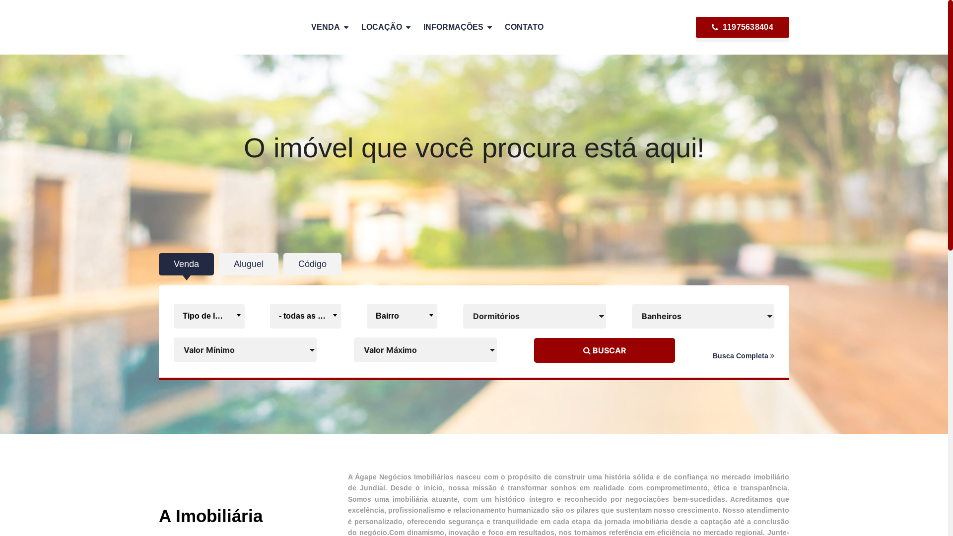 website screenshot of https://agapenegociosimobiliarios.com.br/