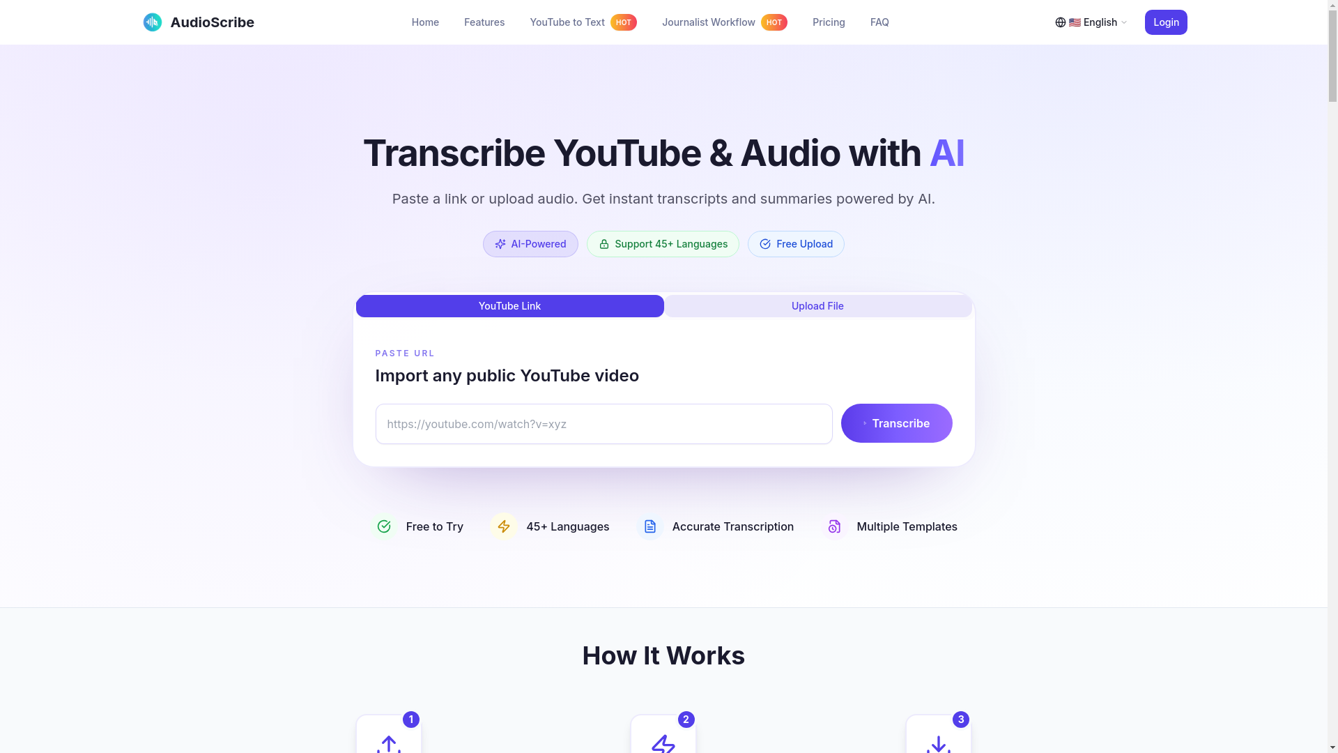 website screenshot of https://www.audioscribe.org