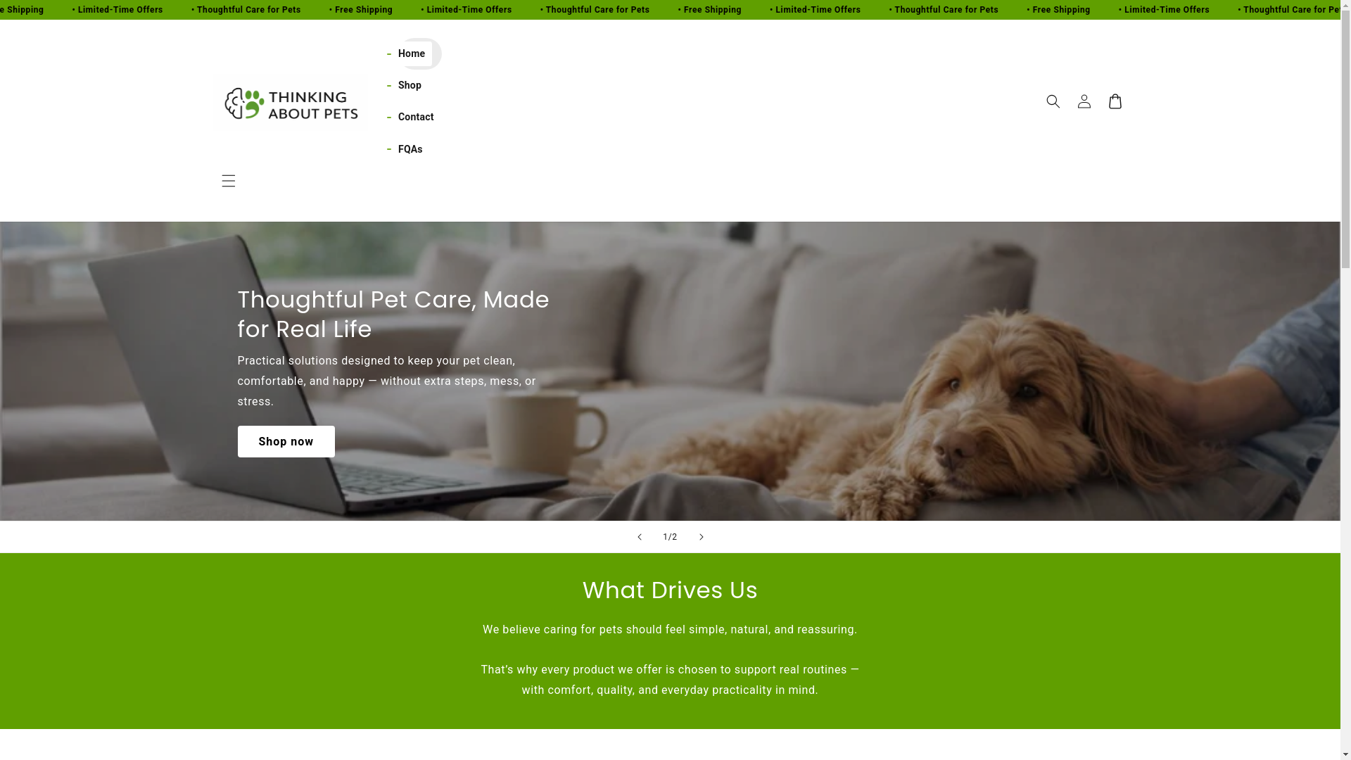 website screenshot of https://thinkingaboutpets.com/