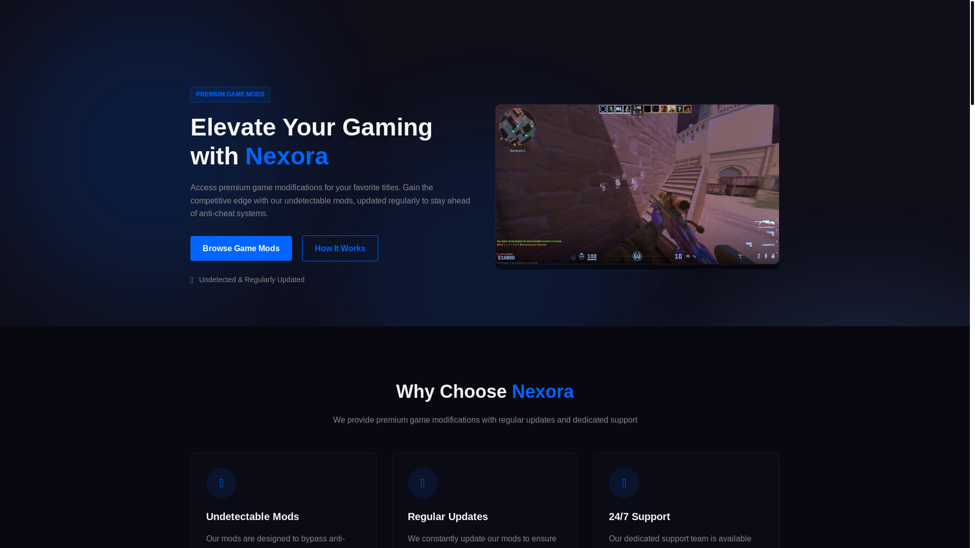 website screenshot of https://nexoragames.lol/