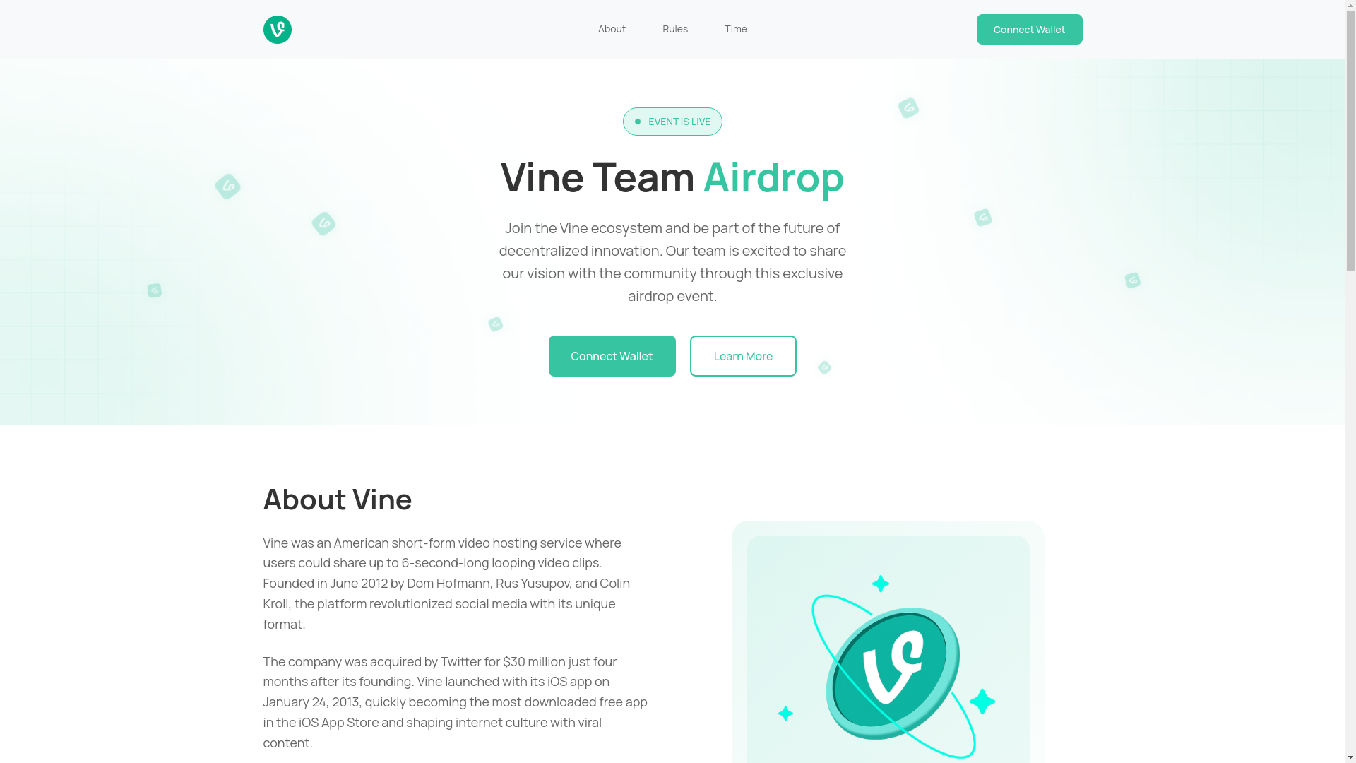 website screenshot of https://exclusive-vinecoin.app/