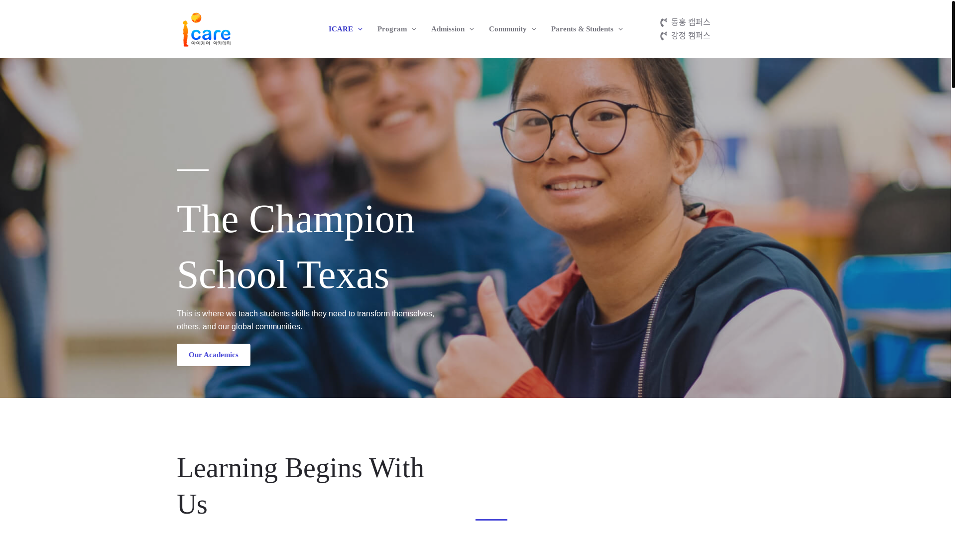 website screenshot of https://icareacademy.kr/