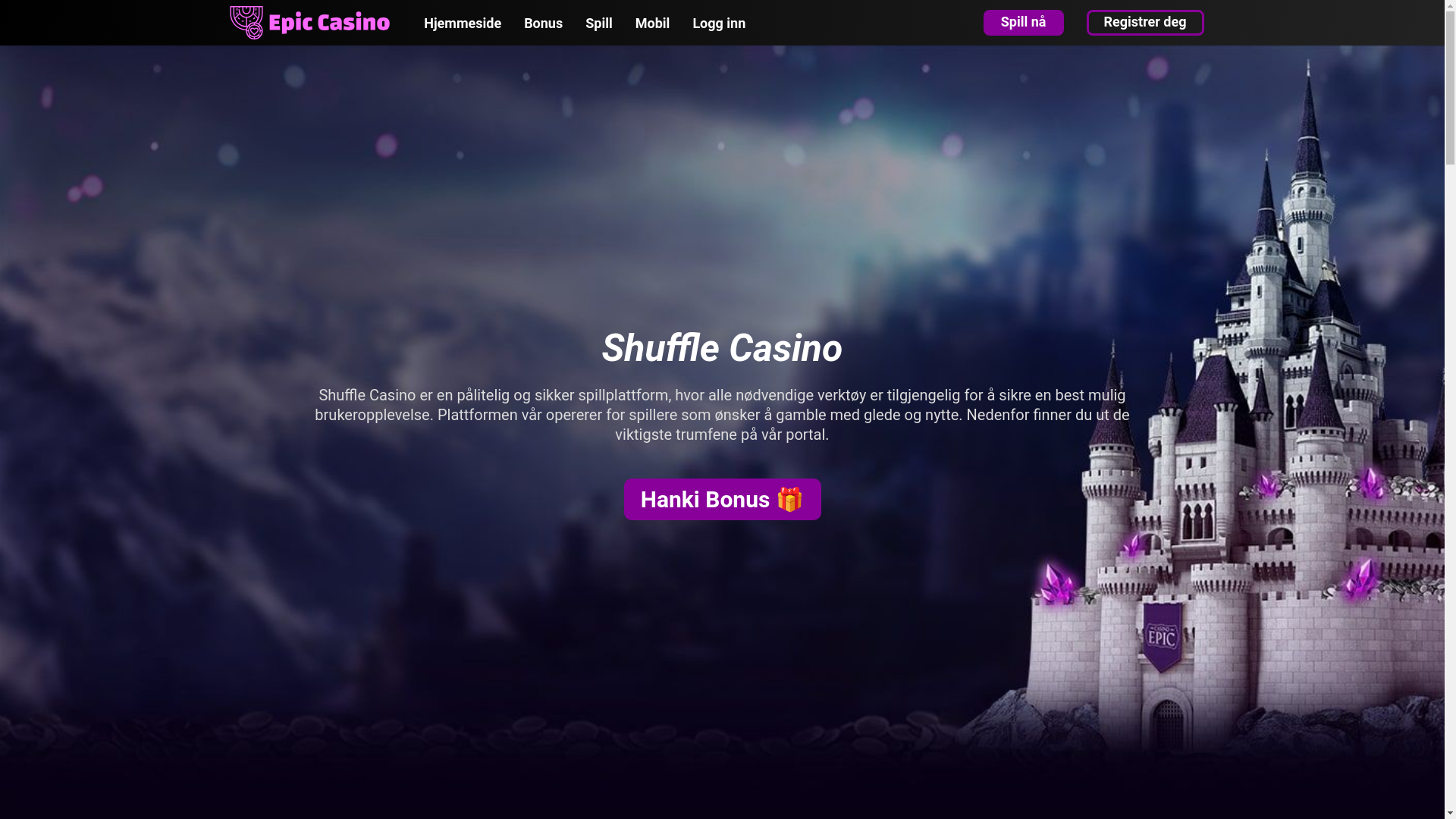 website screenshot of https://shufflekasino.com/