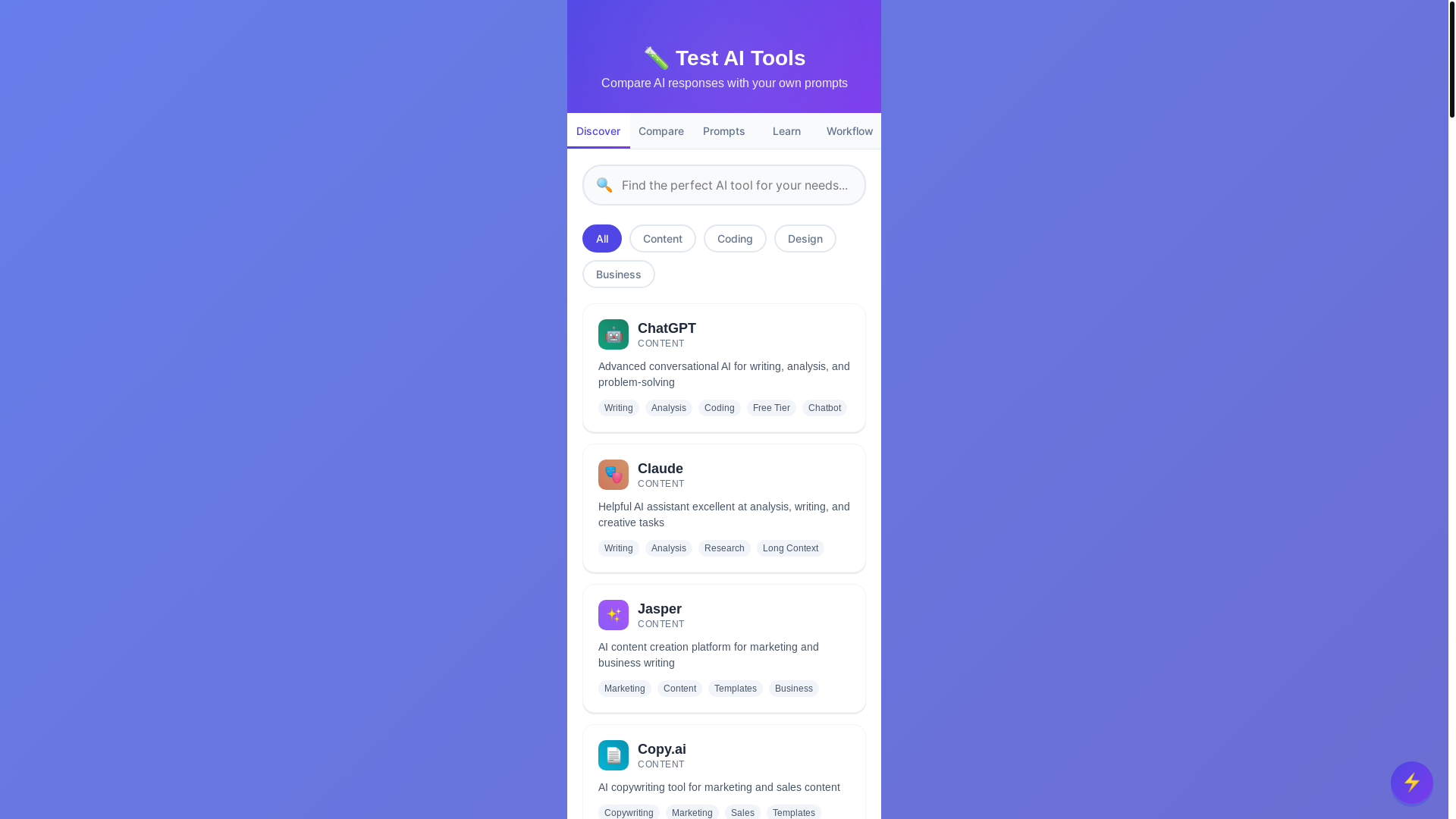 website screenshot of https://testaitools.online/