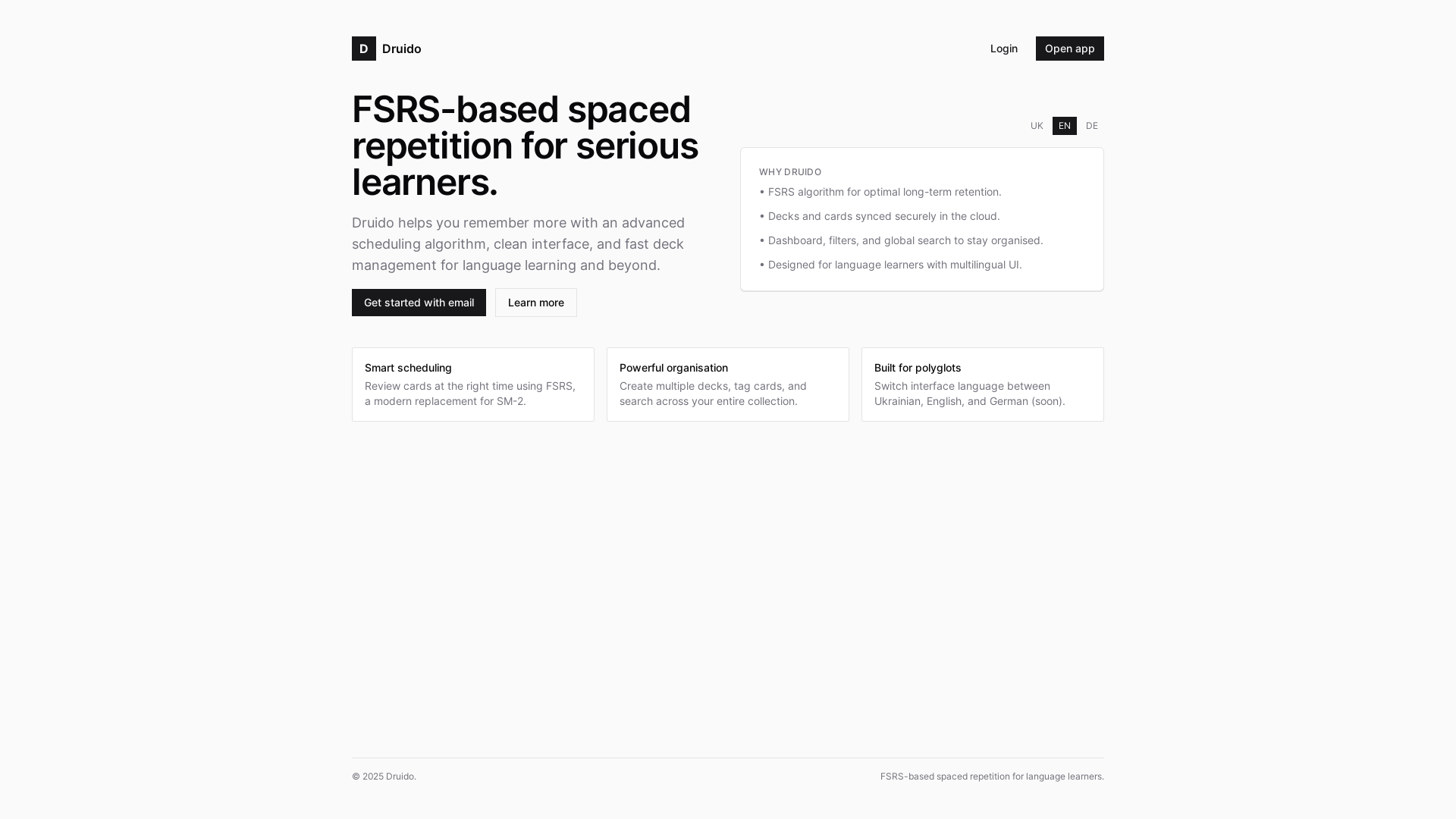 website screenshot of https://druido.me/