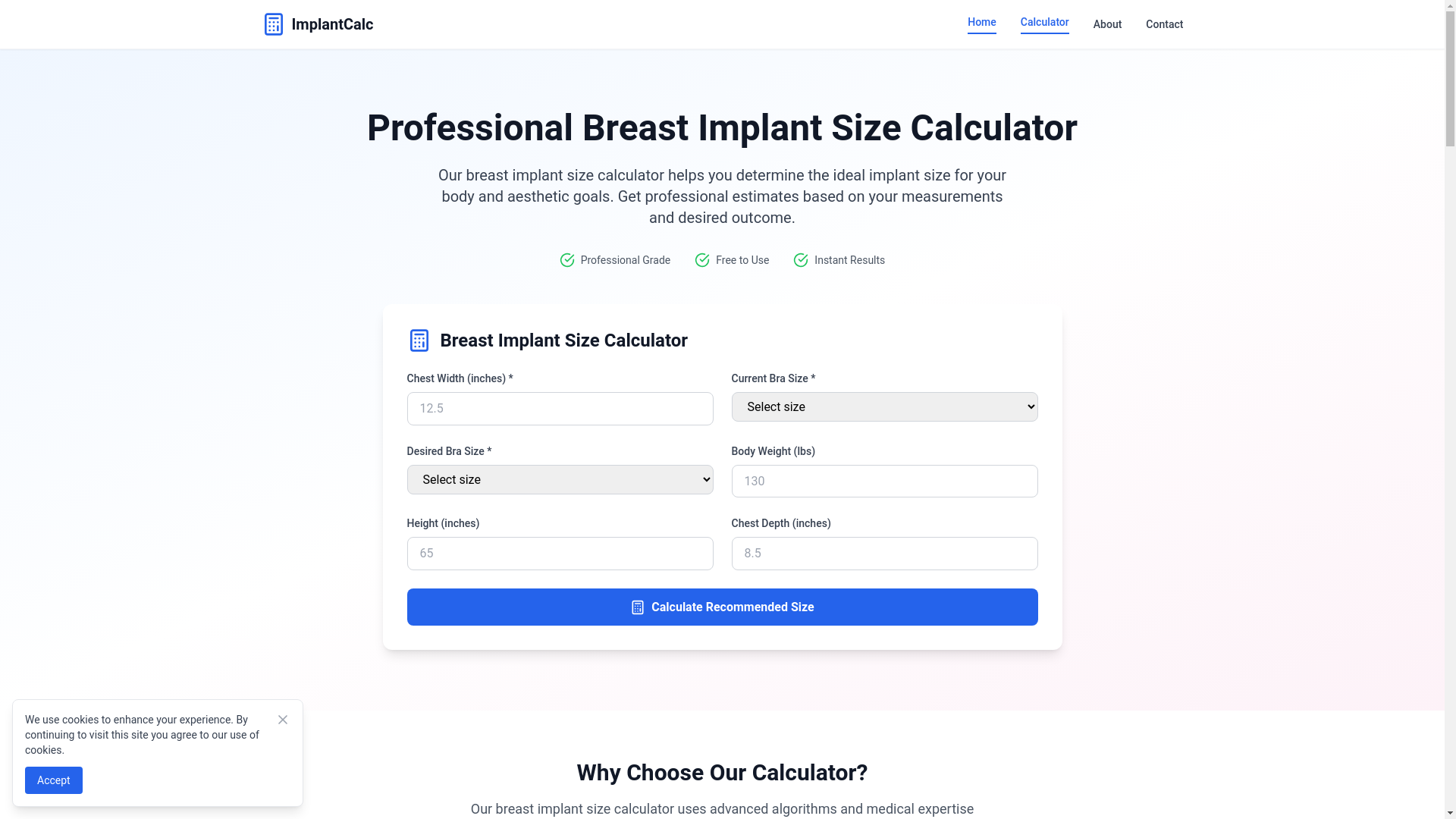 website screenshot of https://breastimplantsizecalculator.pages.dev/