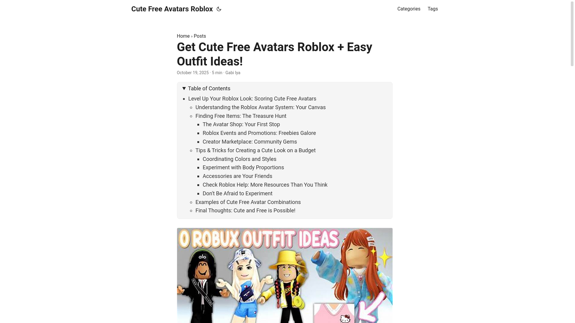 website screenshot of https://cute-free-avatars-roblox.pages.dev/