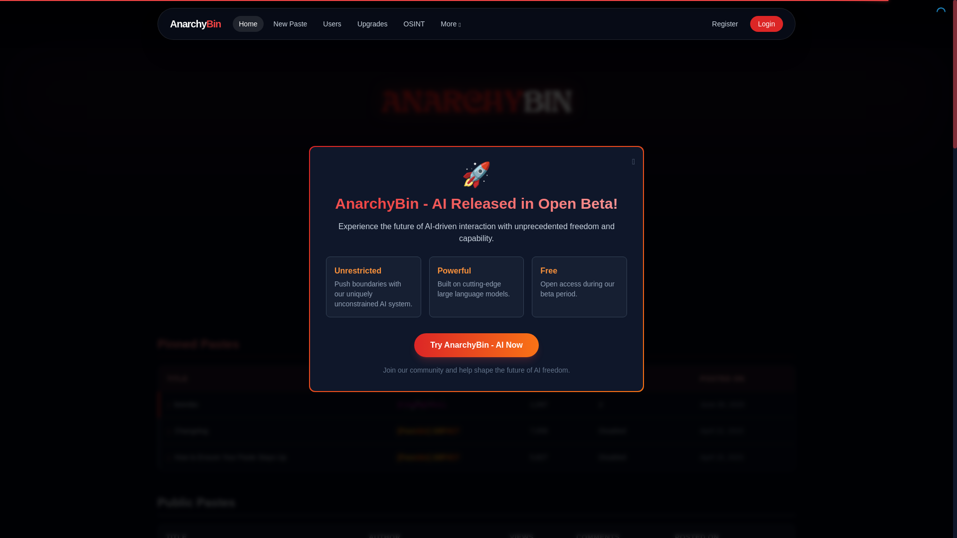 website screenshot of https://anarchybin.st/