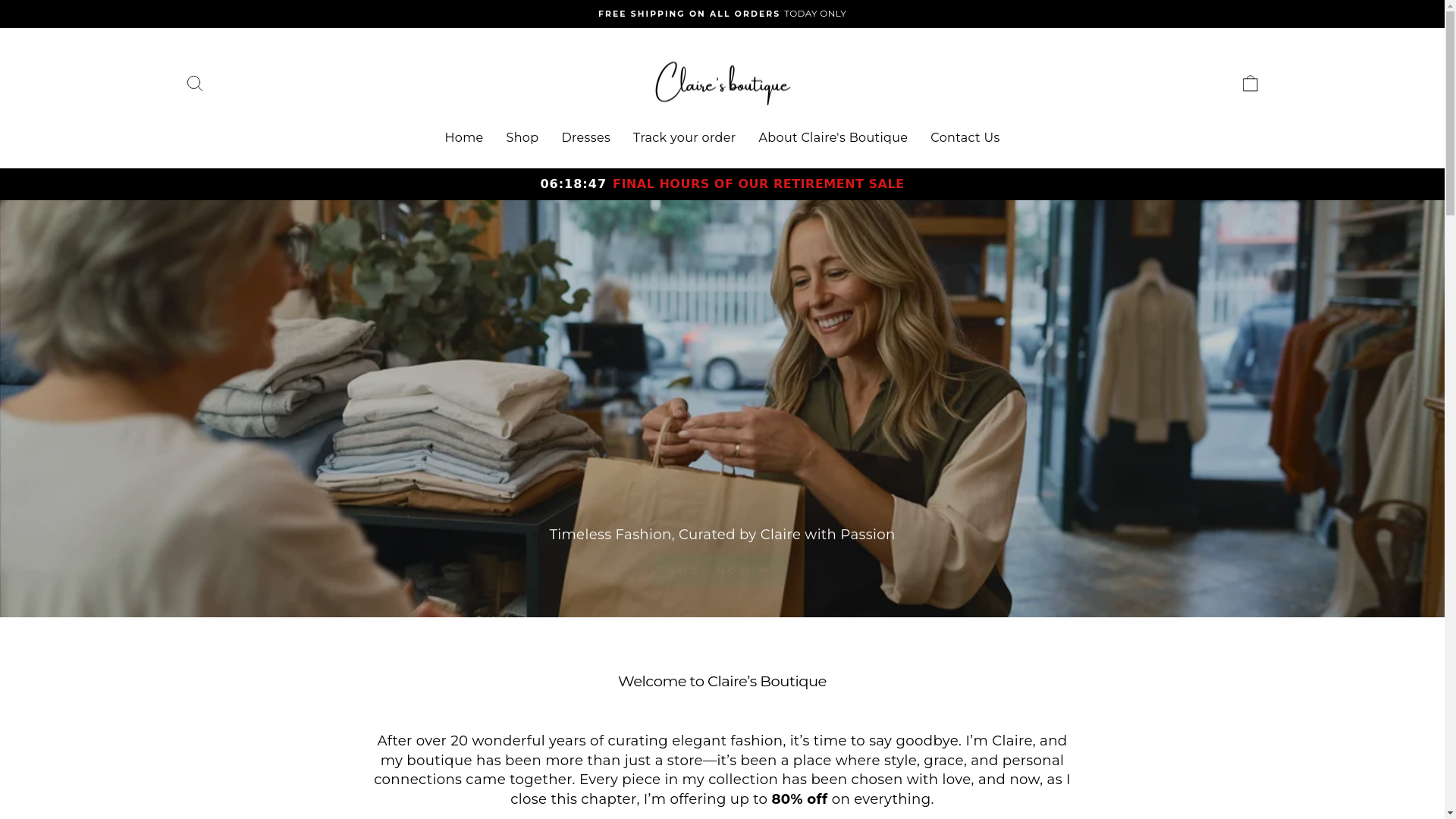 website screenshot of https://clairesboutique-hobart.com/
