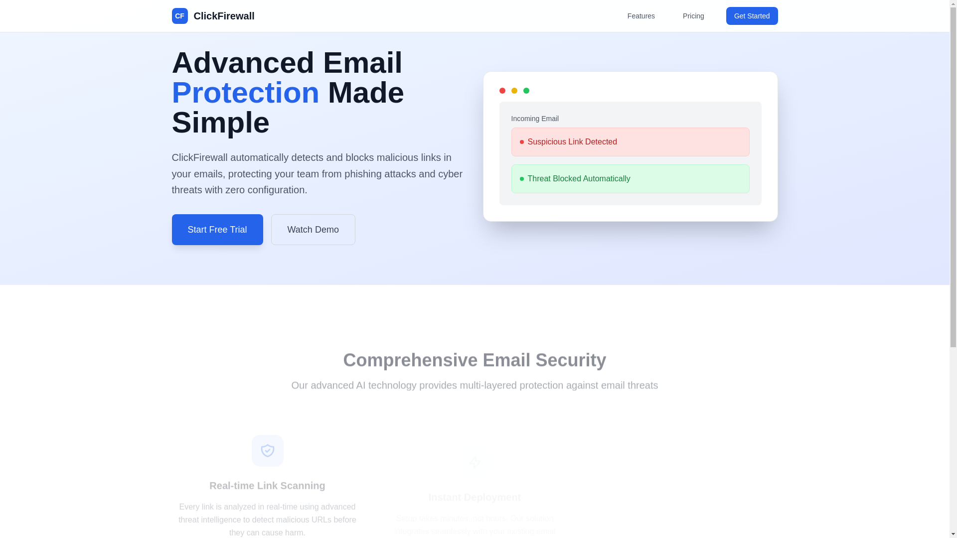 website screenshot of https://clickfirewall-website.pages.dev/