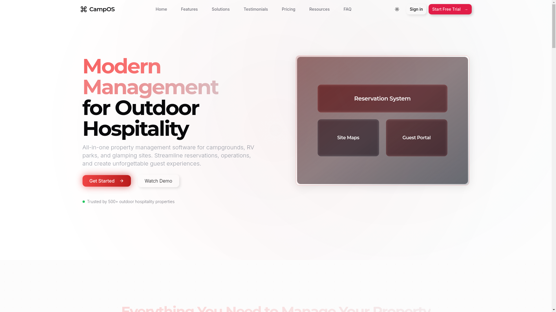 website screenshot of https://stage-campground-os.sevalla.app