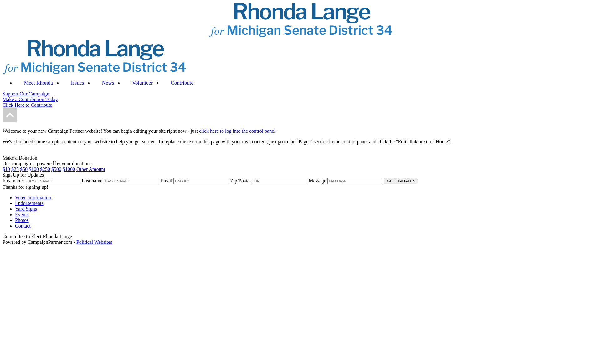 website screenshot of https://rhondalangeformichigansenate.com/
