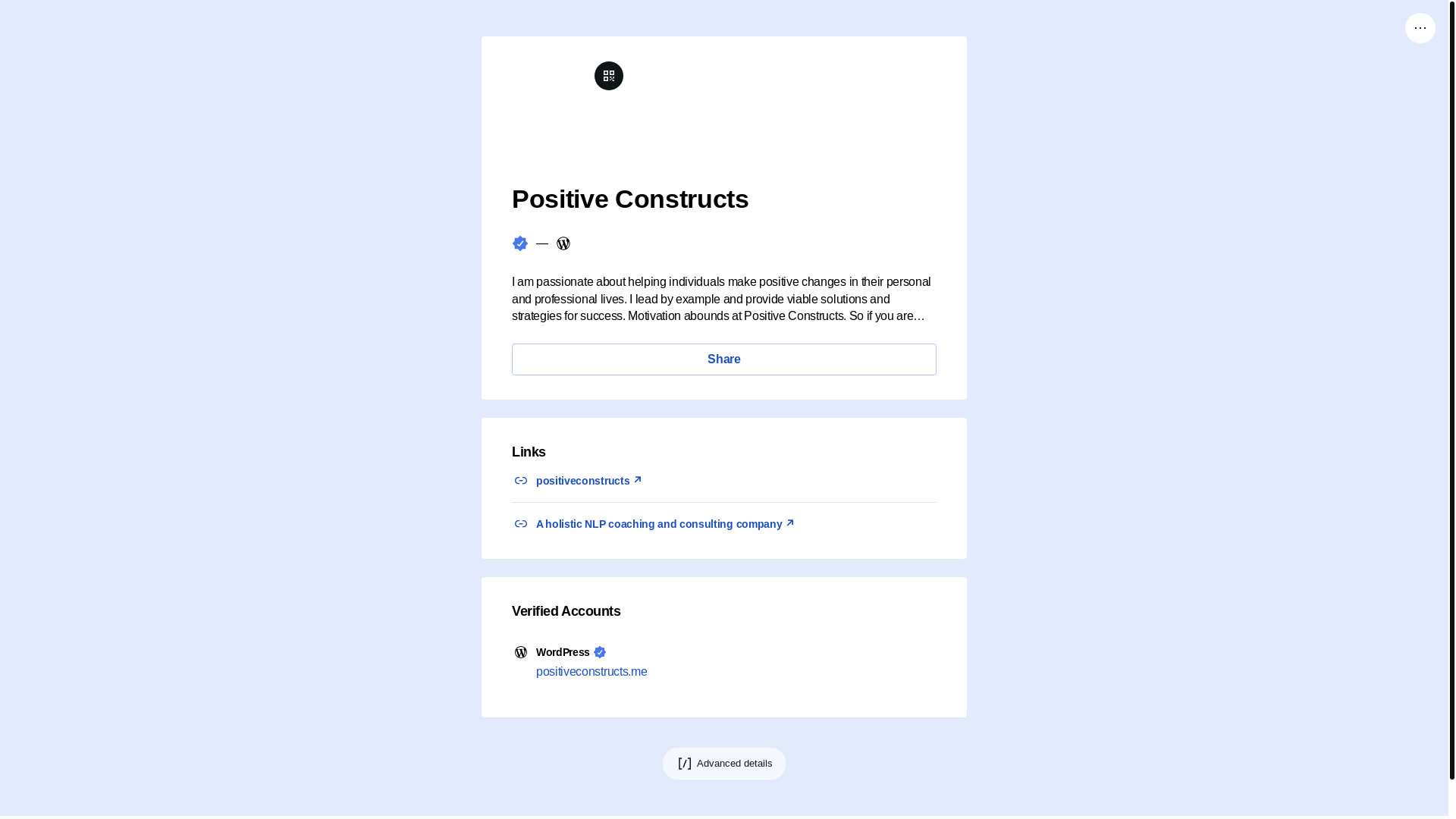 website screenshot of https://positiveconstructs.live/